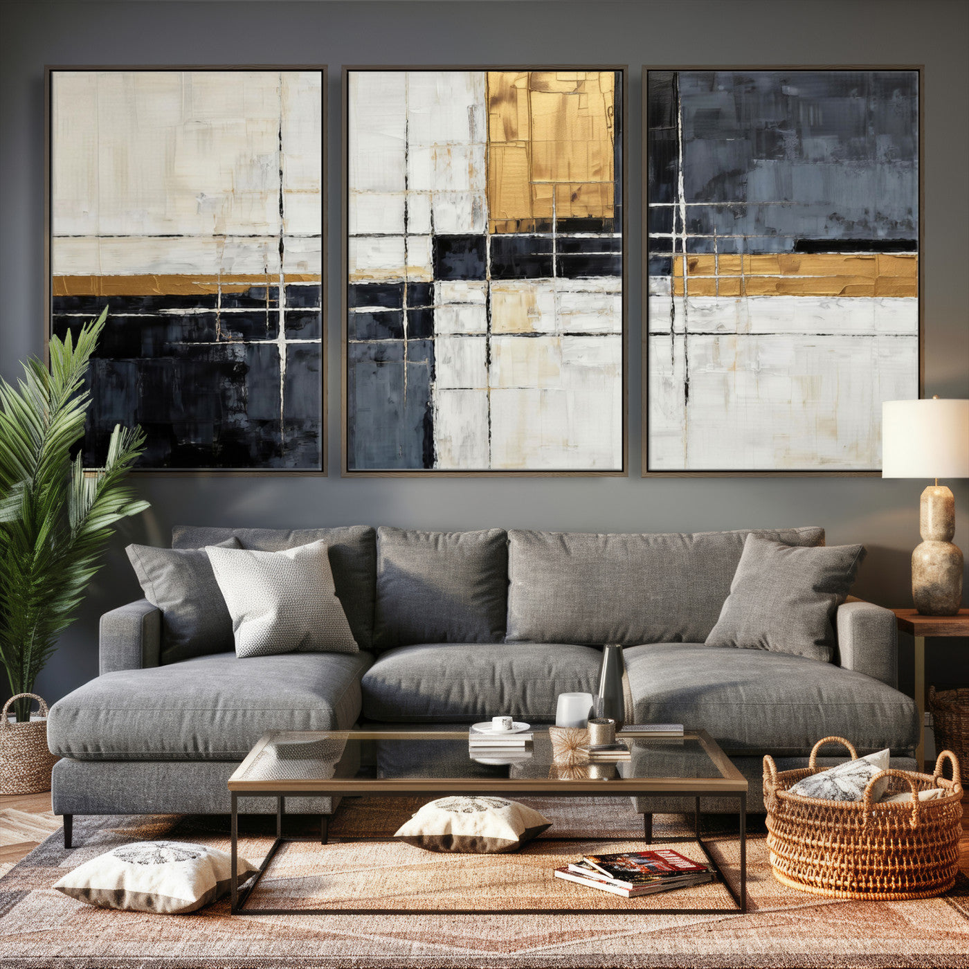 Gold Abstract Wall Art Canvas Print, Modern Luxury Geometric