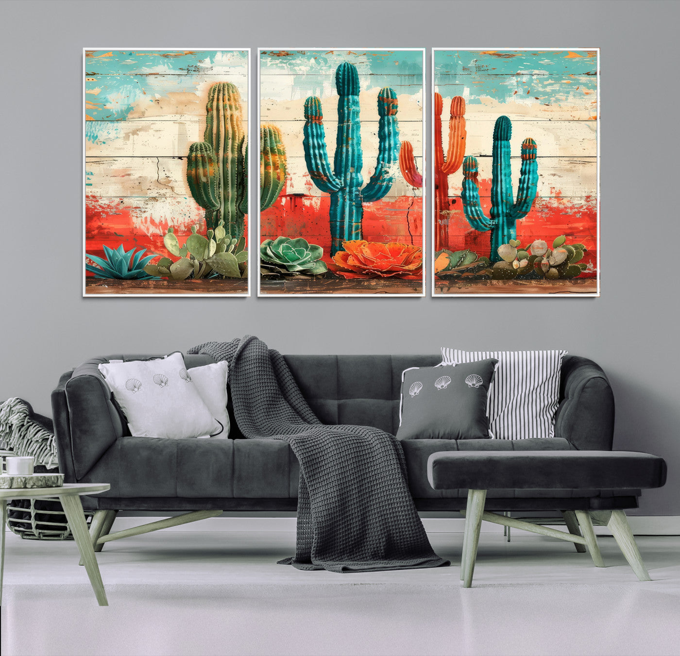 Colorful Cacti Wall Art – Framed Vibrant Succulent Canvas