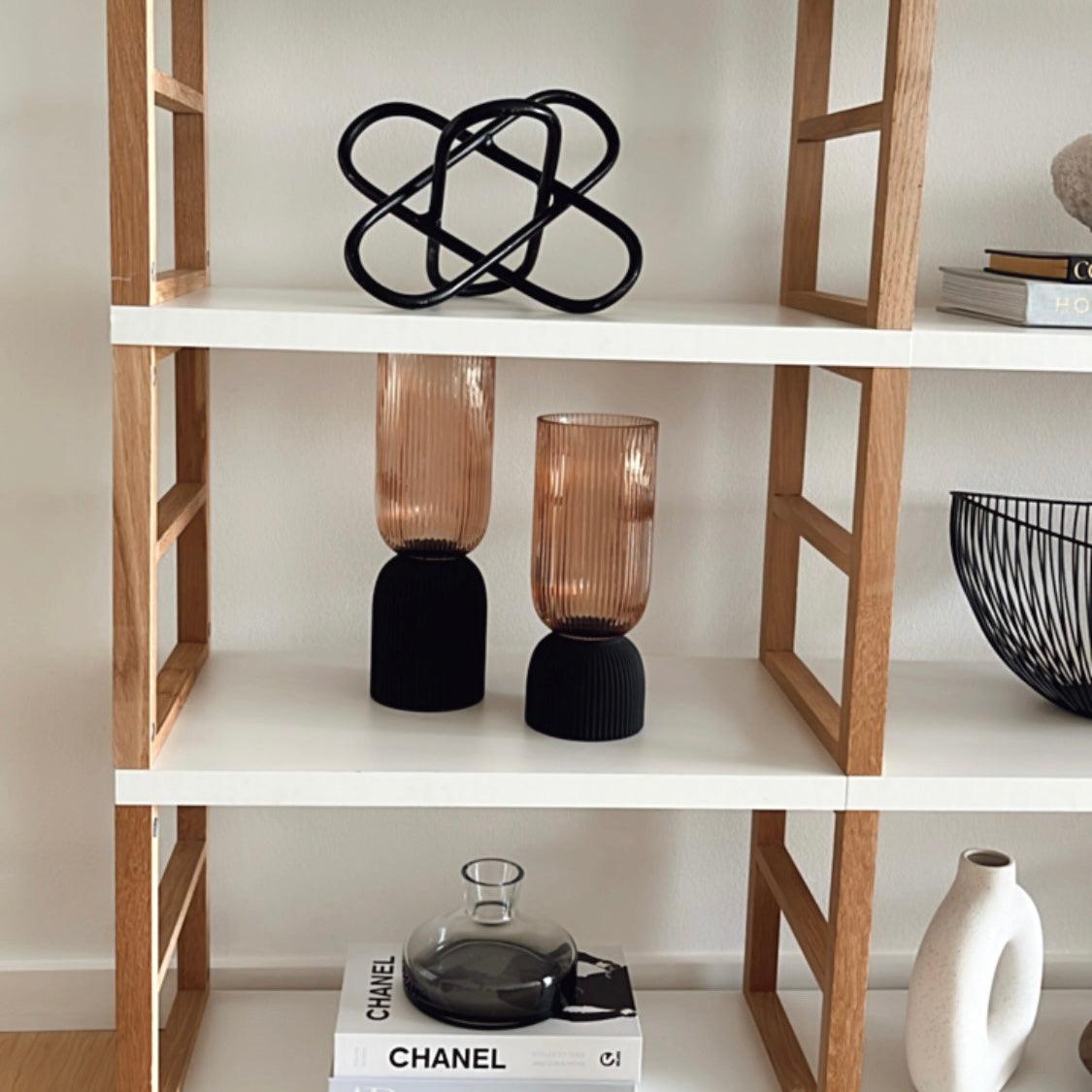 Ribbed Hourglass Vase-Medium-Champagne - PRHOMZ