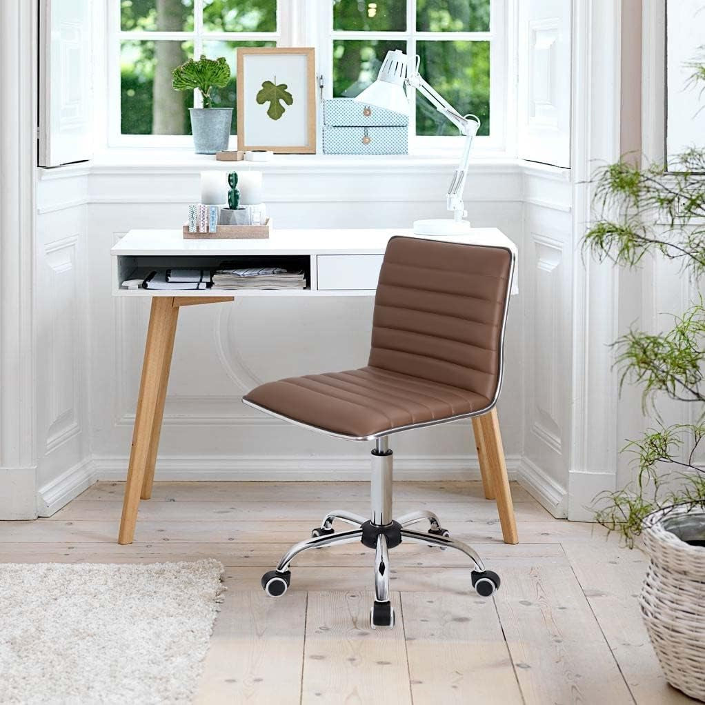 Mid Back Leather Armless Ribbed Task Chair Swivel Office