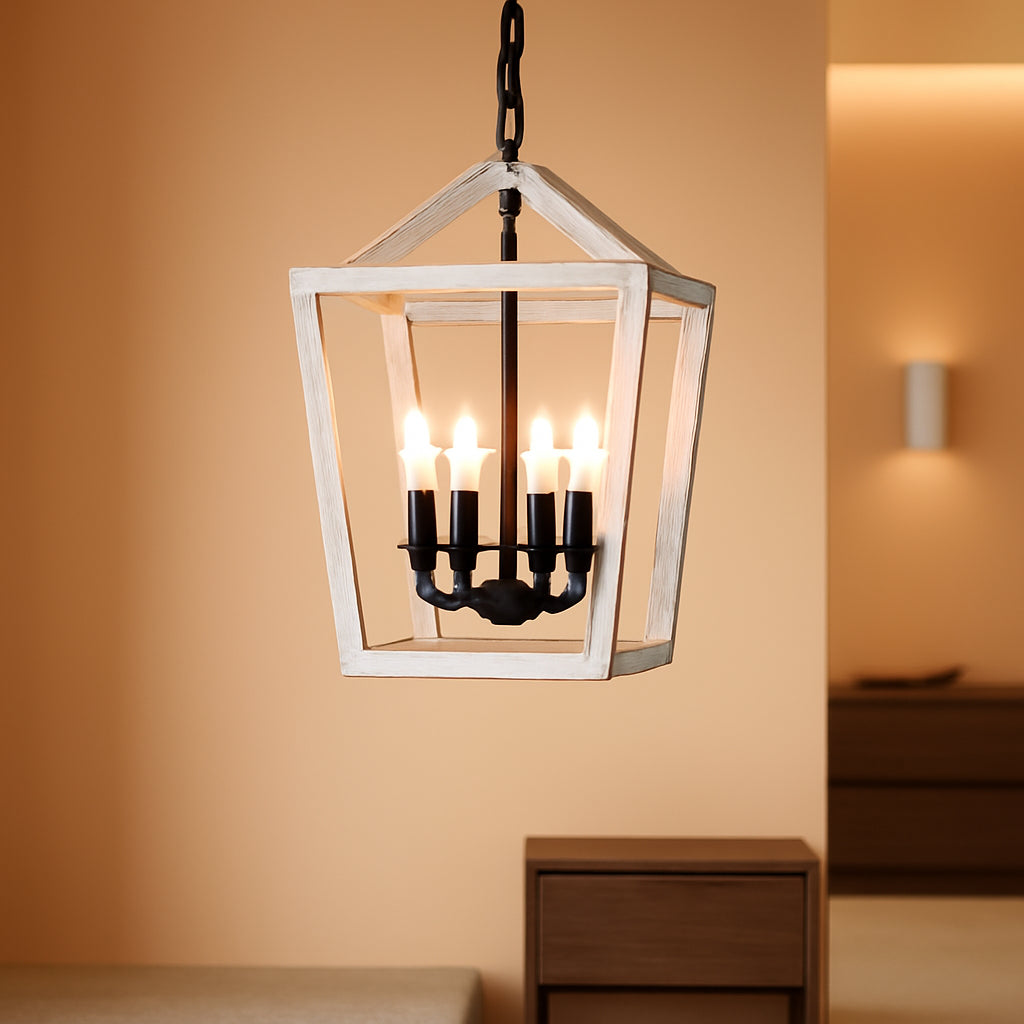 Rustic 4 Light Chandelier With Brushed White Oak Finish