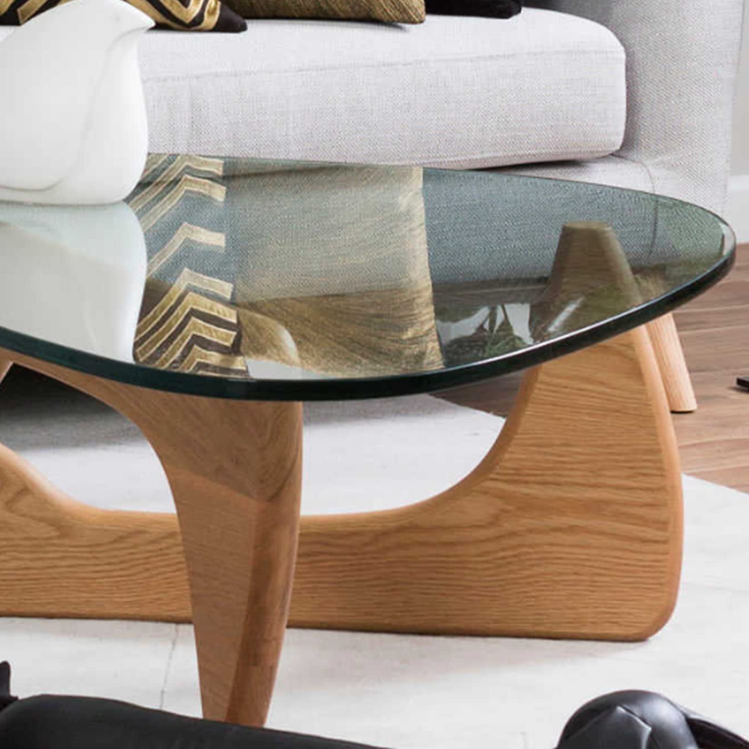 Mid Century Glass Top End Table With Light Walnut Finish