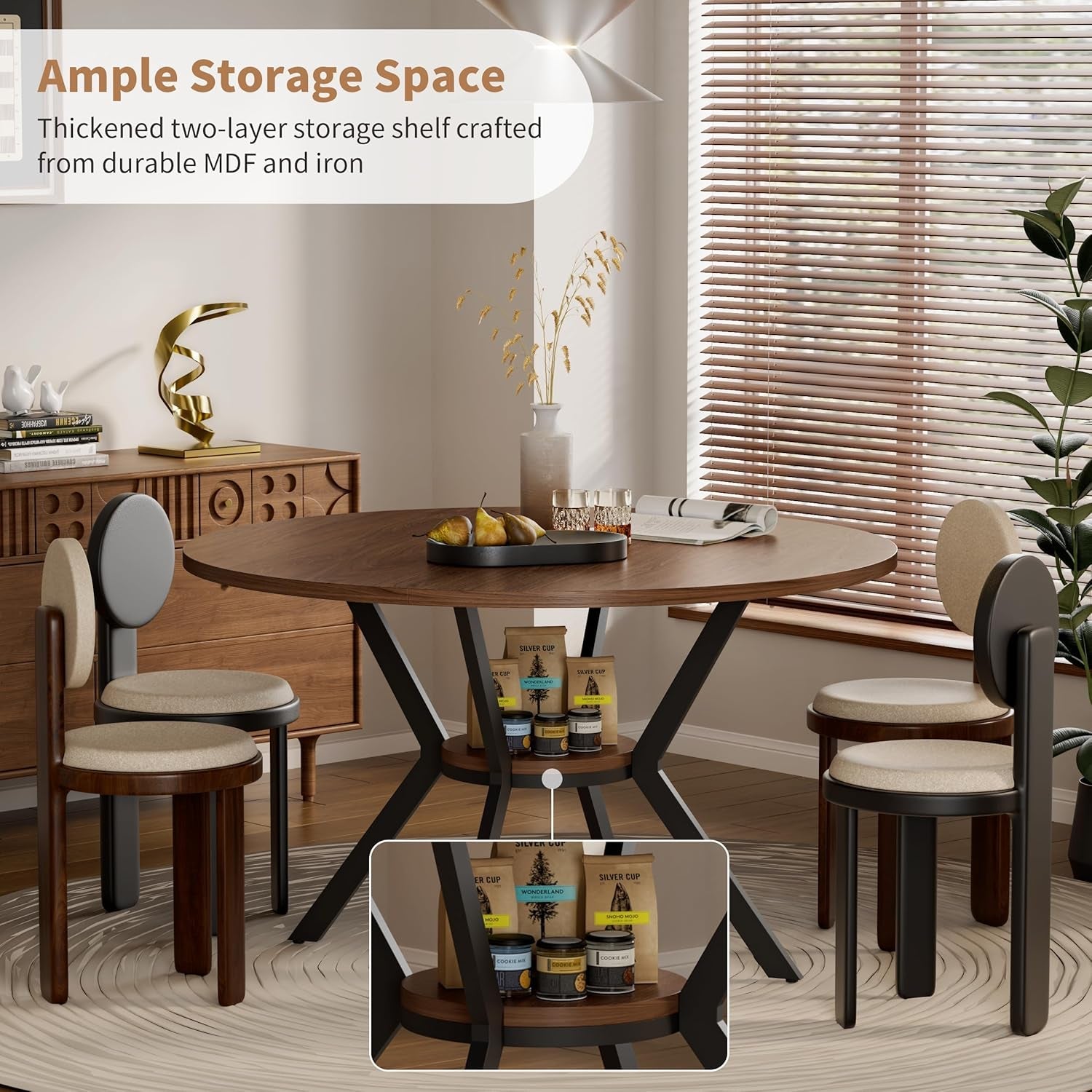 42 Inch Round Dining Table Walnut With Built In Storage