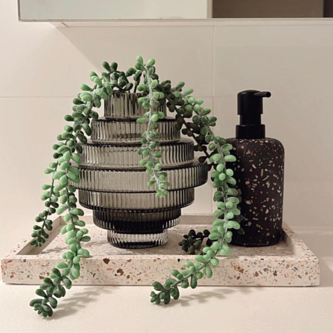 Ribbed Layered Wide Glass Vase-Medium-Grey - PRHOMZ