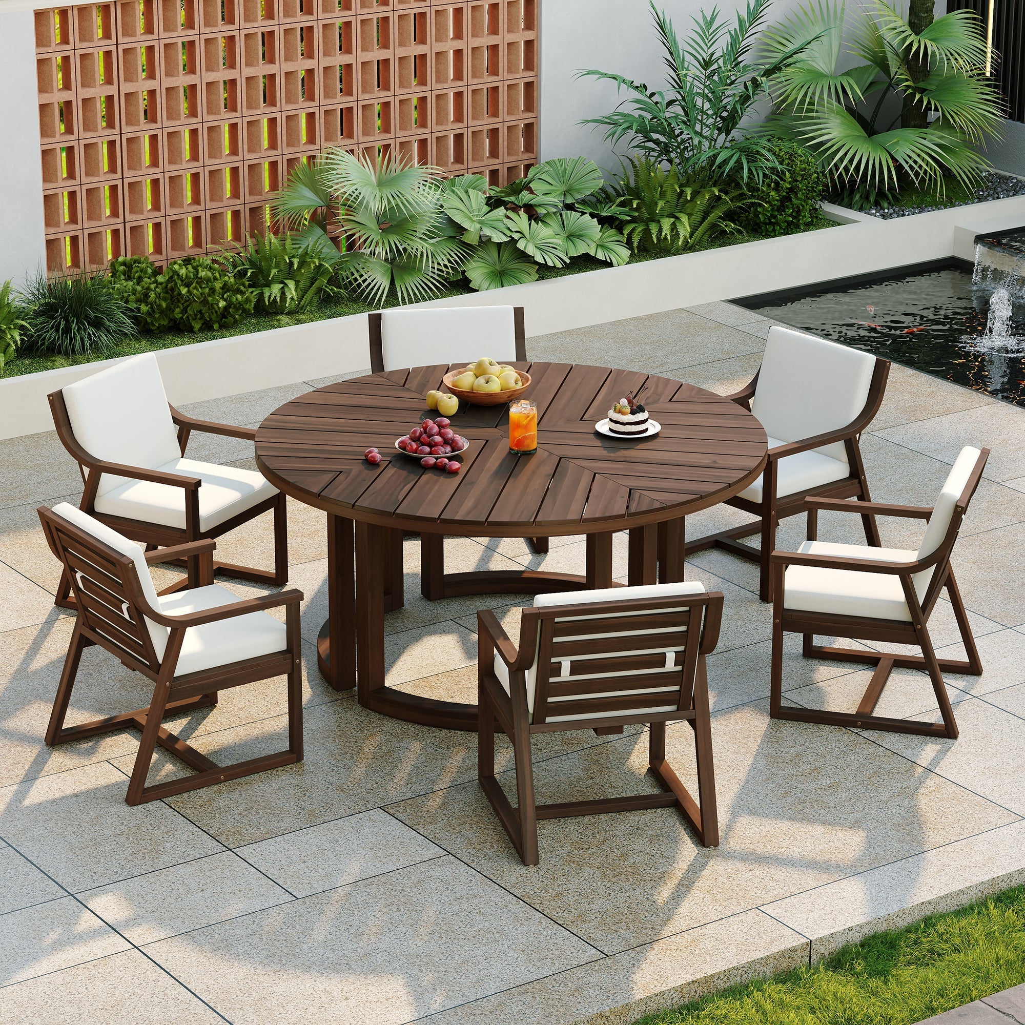 TREXM Patio Dining Table Set for 6 with Umbrella Hole