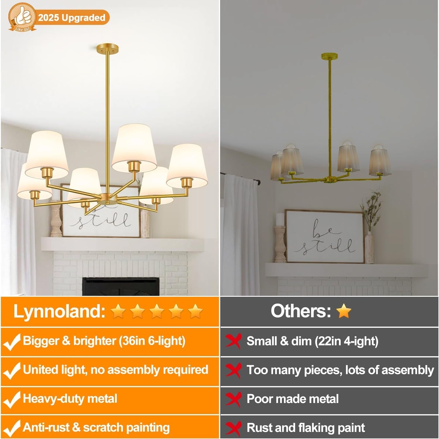 36 Inch Brushed Gold Chandelier Dining Room Light Fixture-1