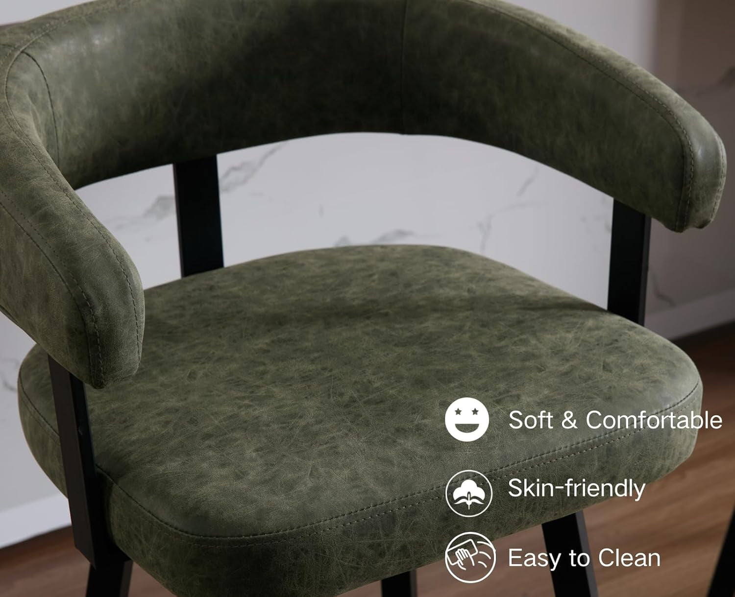 Green Leather Counter Height Bar Stools Set Of 4 With Backs 25 Inch