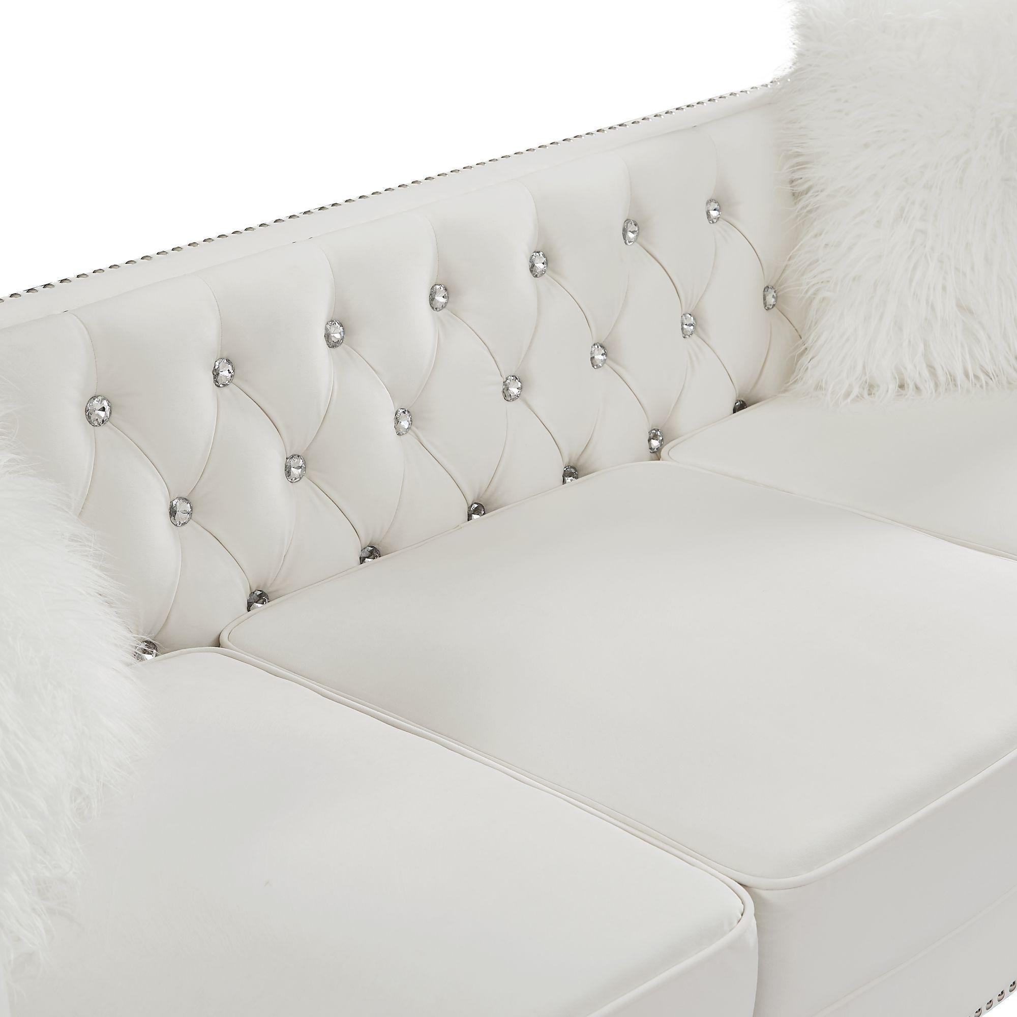 Velvet Upholstery Tufted Sofa Crystal Feet Removable Cushion - PRHOMZ