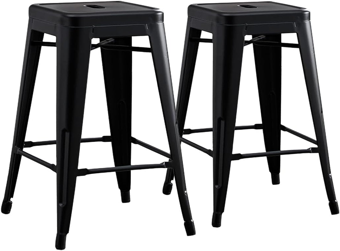 Metal Backless Barstool Set of Two in Matte Black