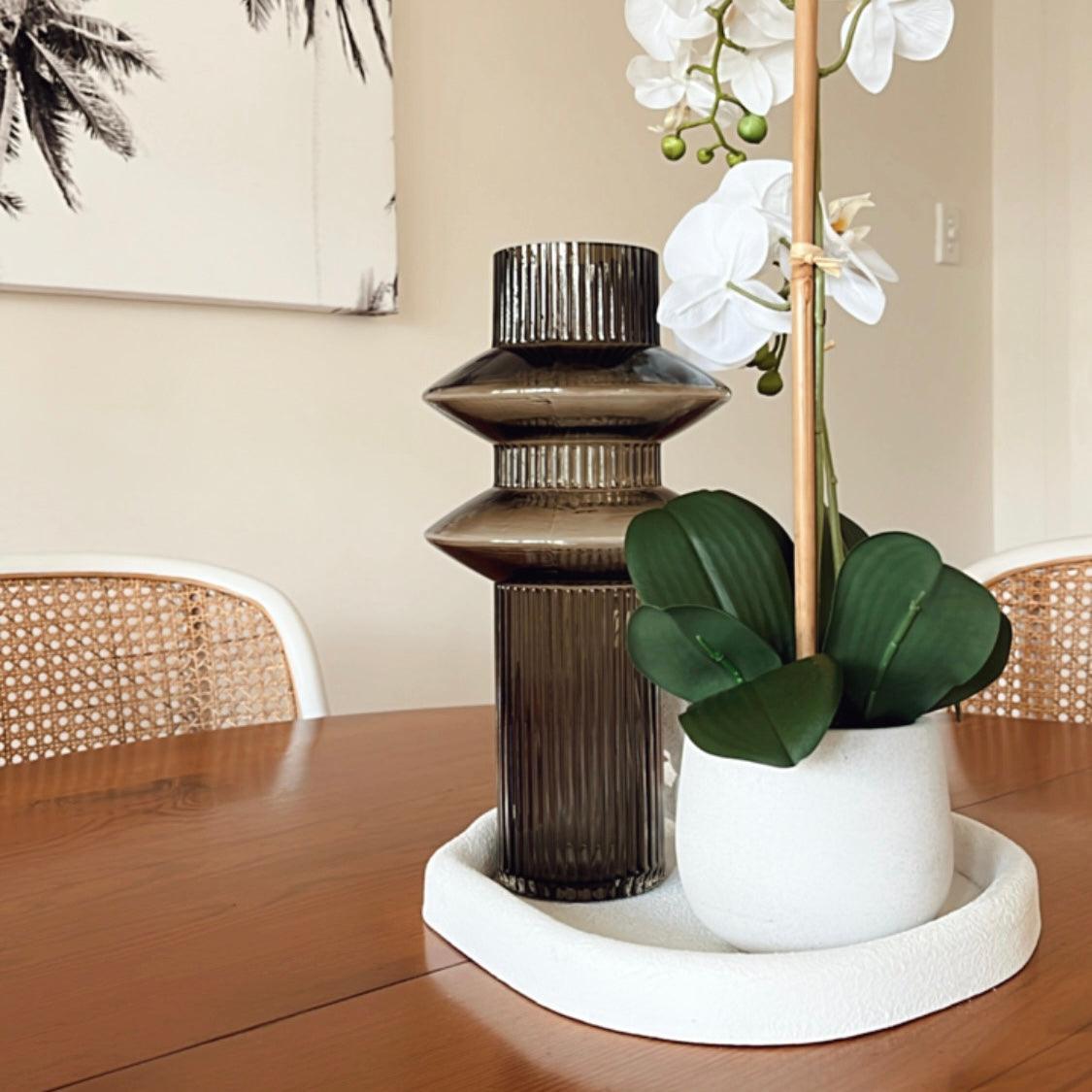 Ribbed Layered Tall Glass Vase-Large-Grey - PRHOMZ