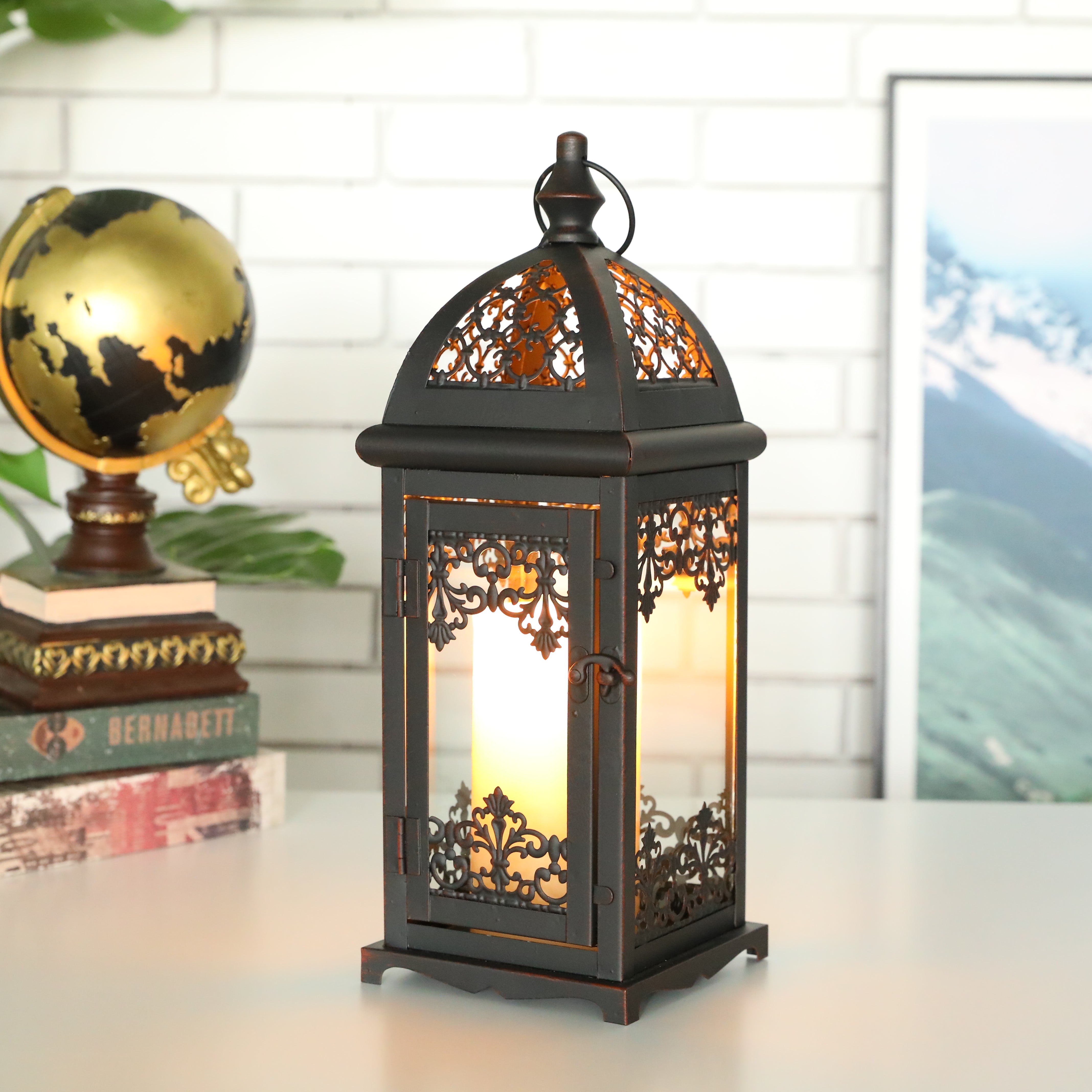 15" High Decorative Candle Lantern Black-0