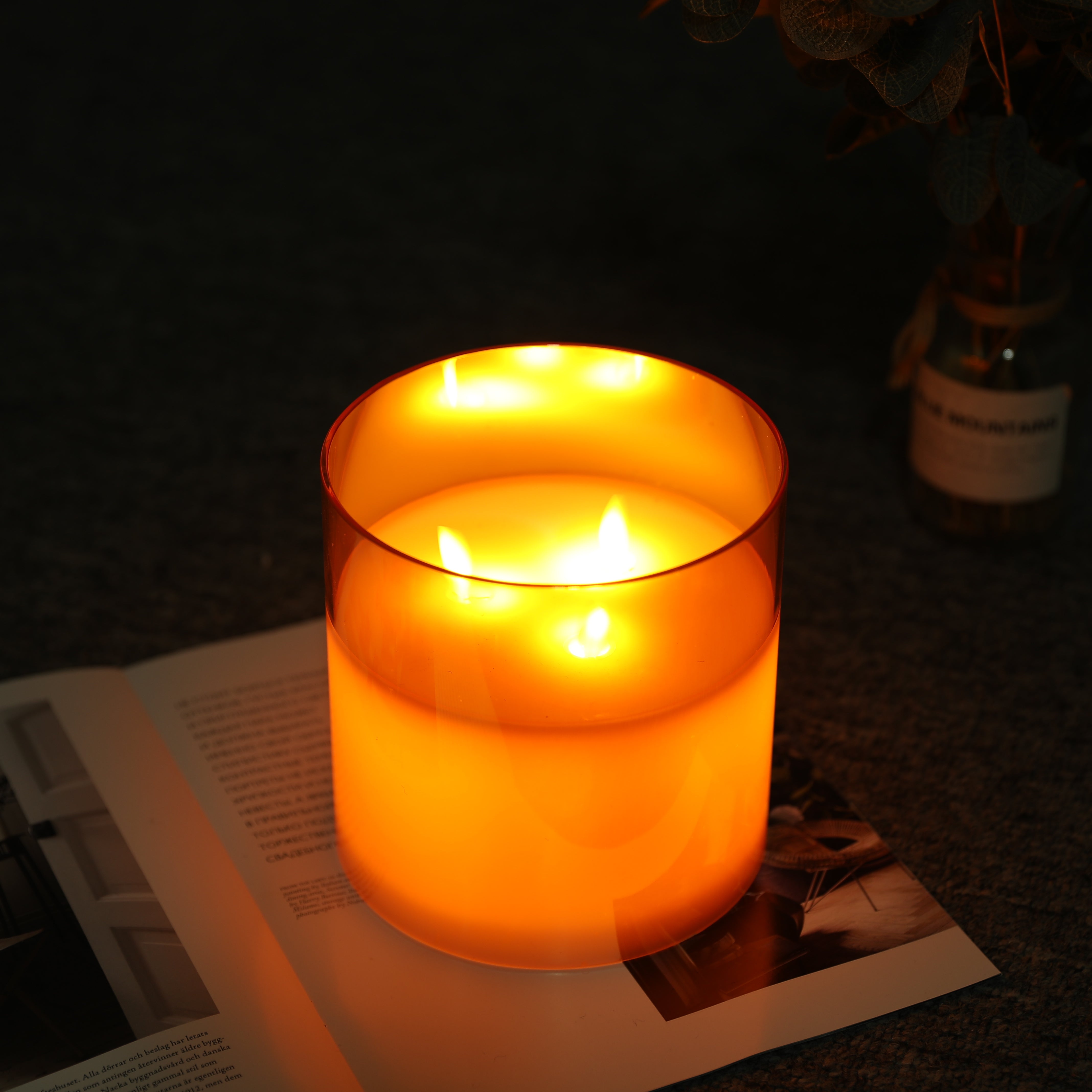6''High 3-Wick Battery Operated Glass Flameless Candles-1