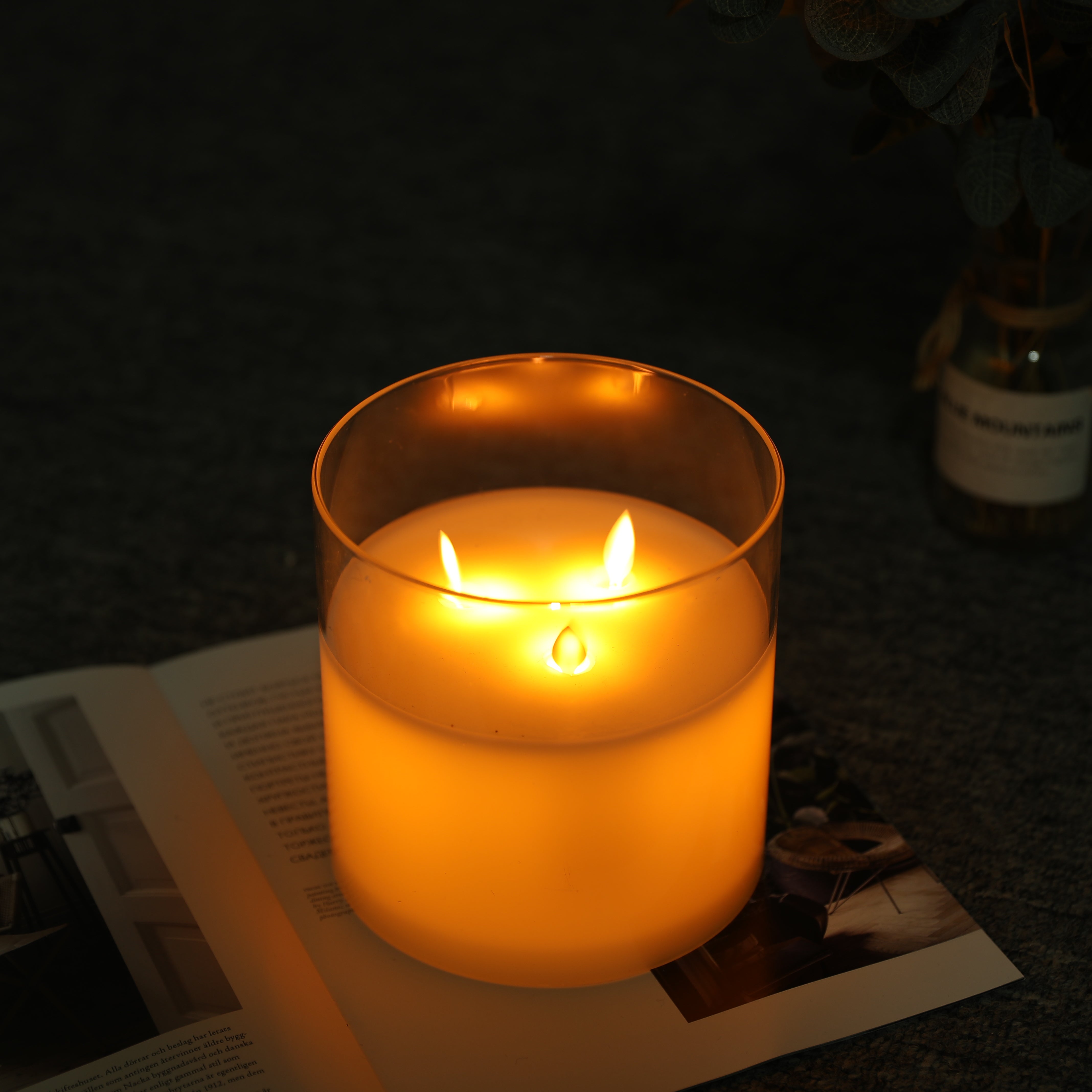 6''High 3-Wick Glass Battery Operated Flameless Candles-1