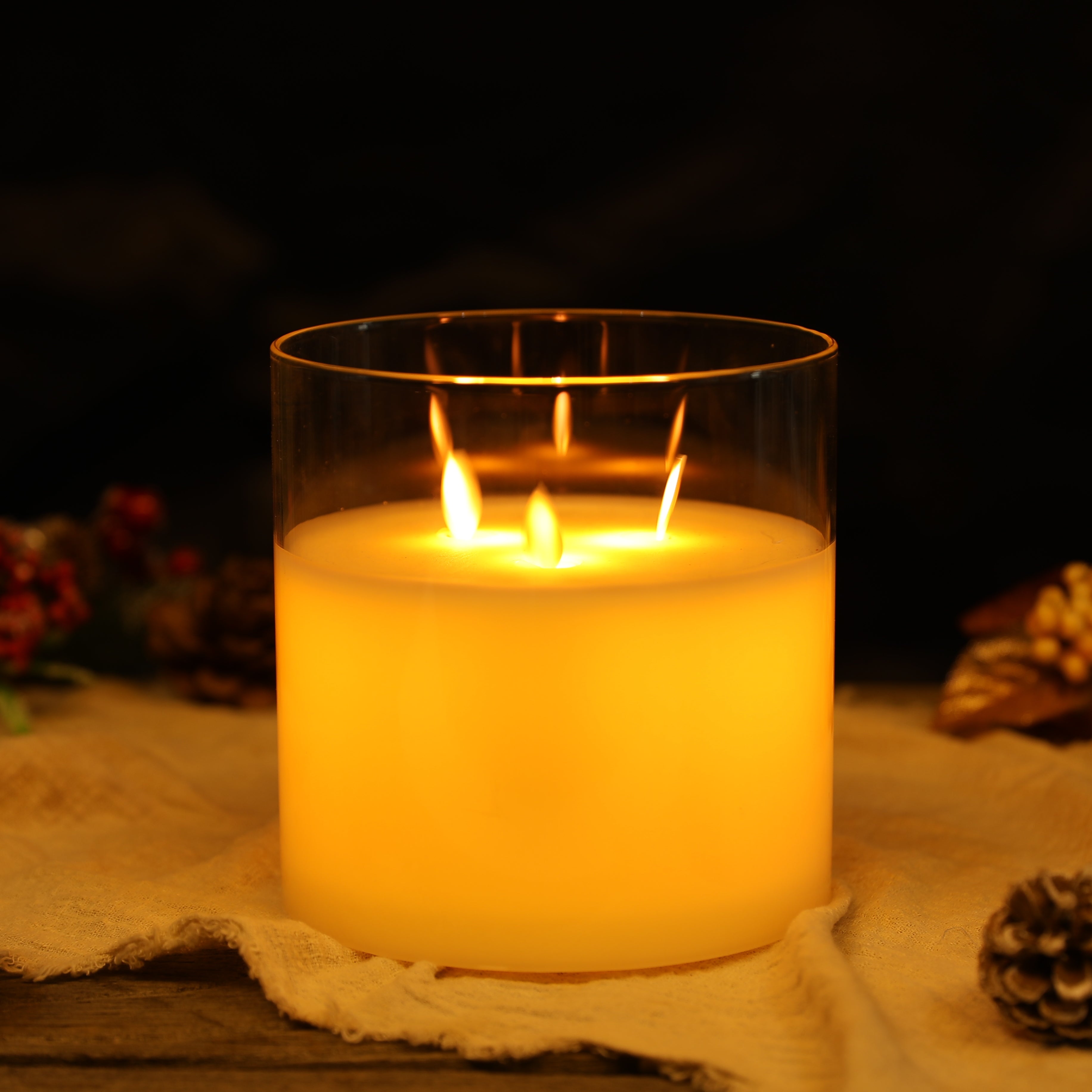 6''High 3-Wick Glass Battery Operated Flameless Candles-3