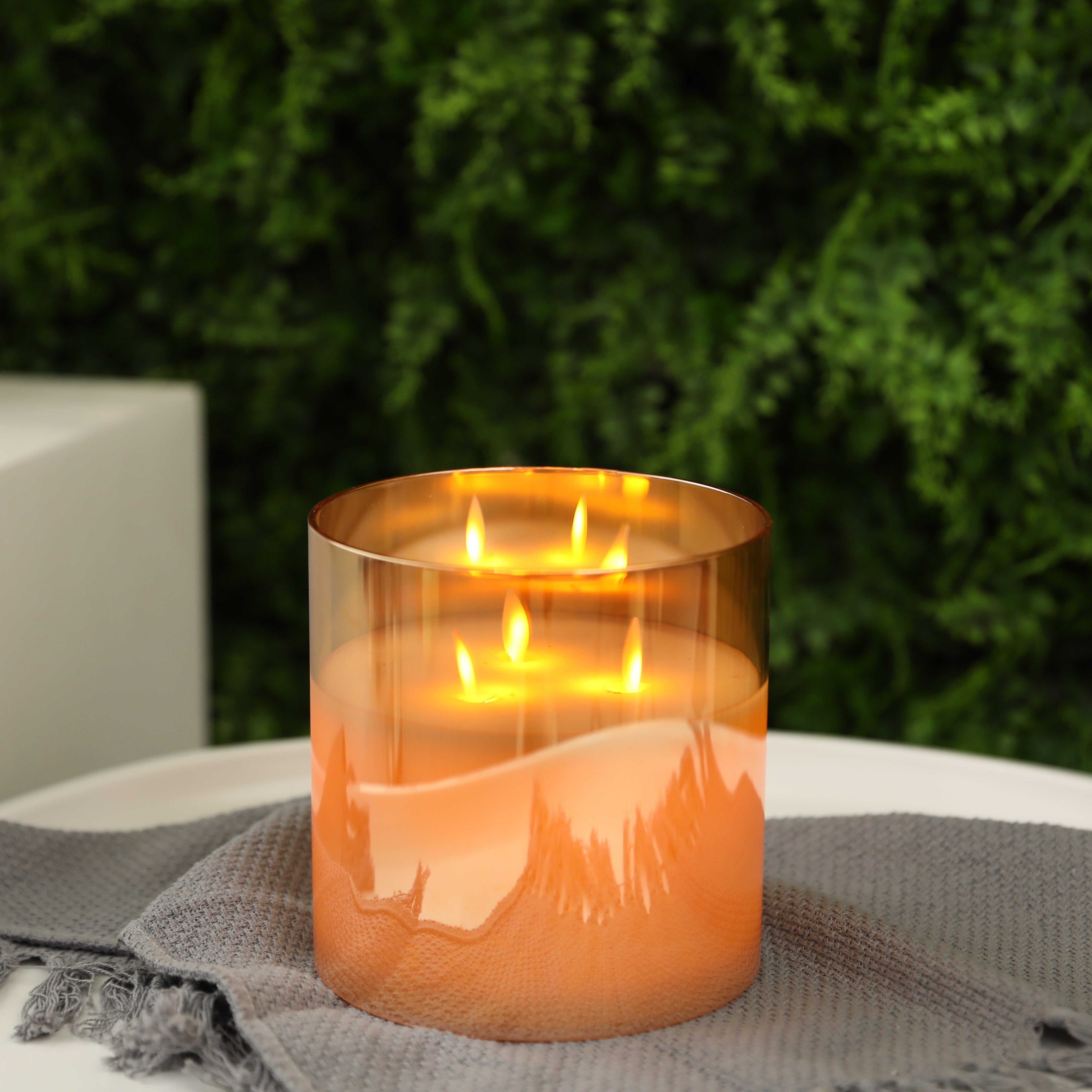 6''High 3-Wick Battery Operated Glass Flameless Candles-0
