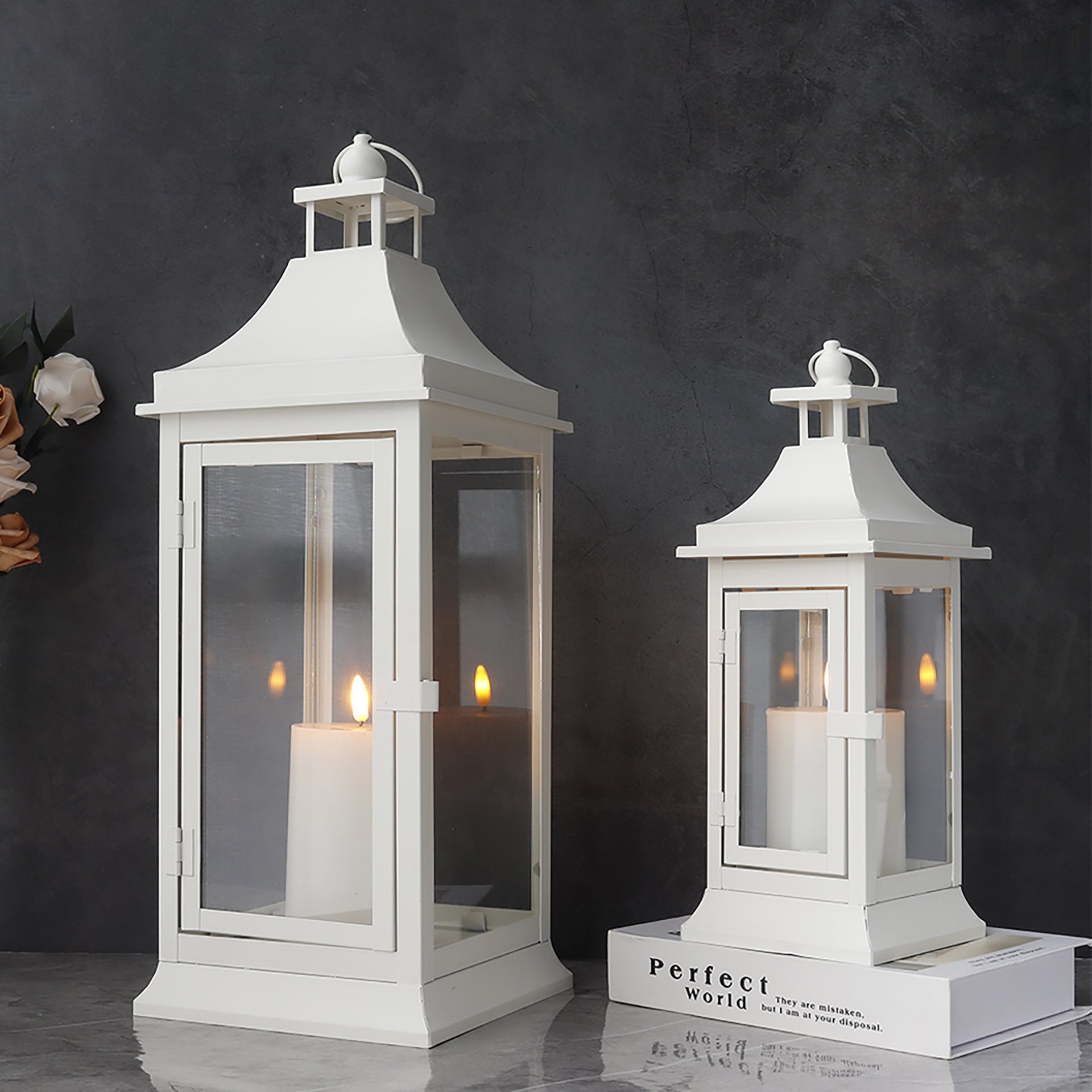 19.5''&13''Tall Set of 2 Outdoor Candle Lanterns-0
