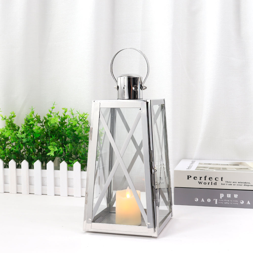 12'' High Stainless Steel Decorative Lantern (Trapezoid)-0