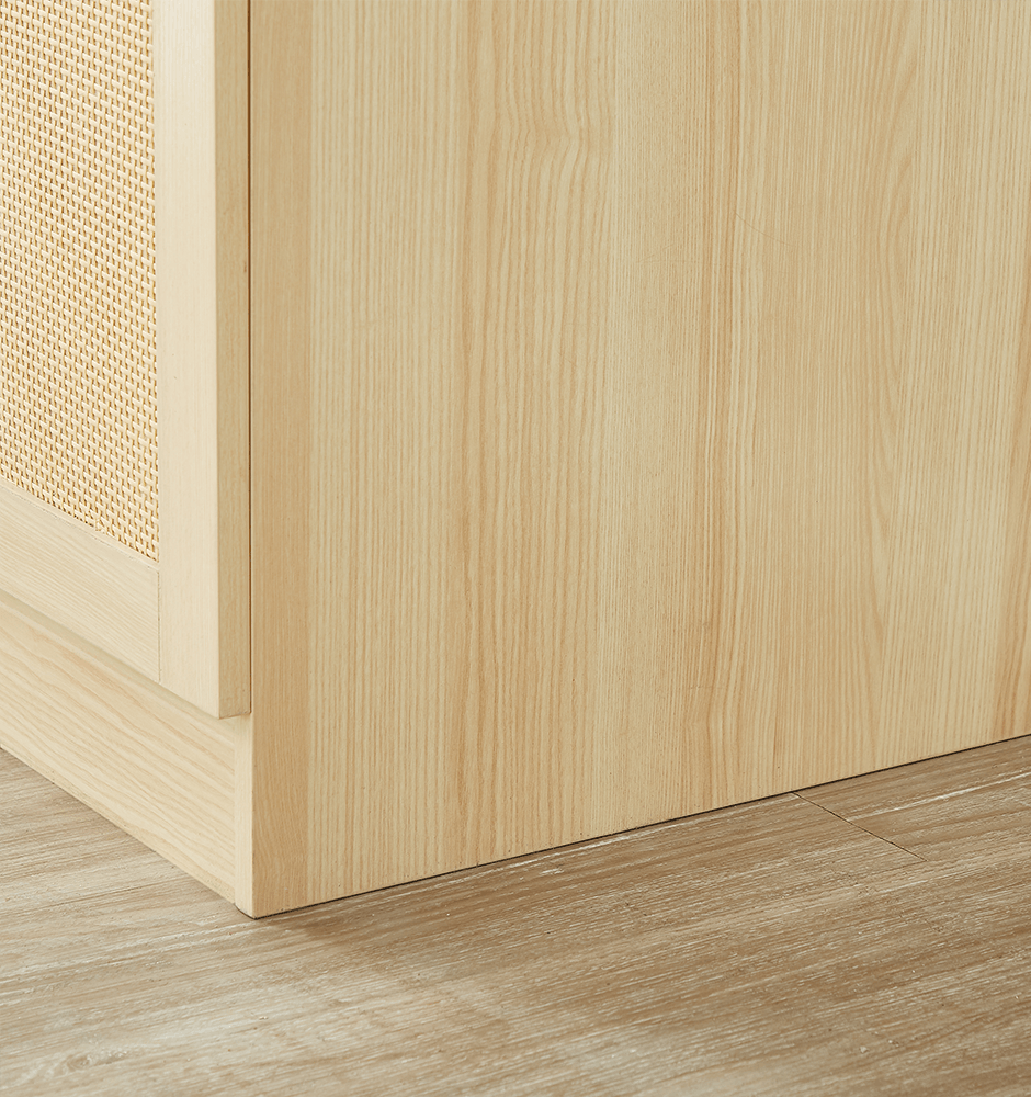 Natural Rattan Armoire Wardrobe – Wood 4-Door, 4-Drawer Closet with Mirrors, Hanging Rod & Shelves - PRHOMZ