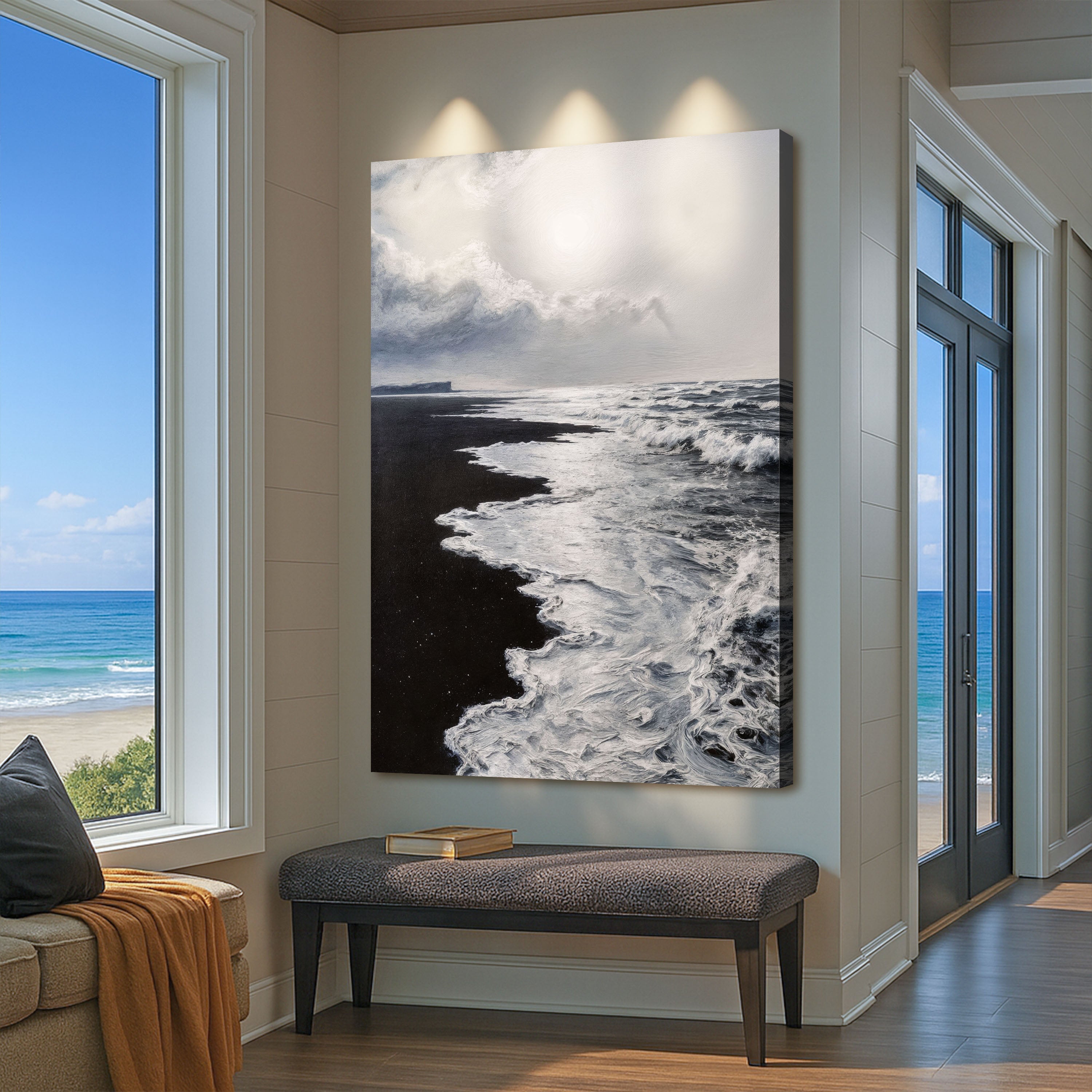 Black & White Waves Abstract Wall Art