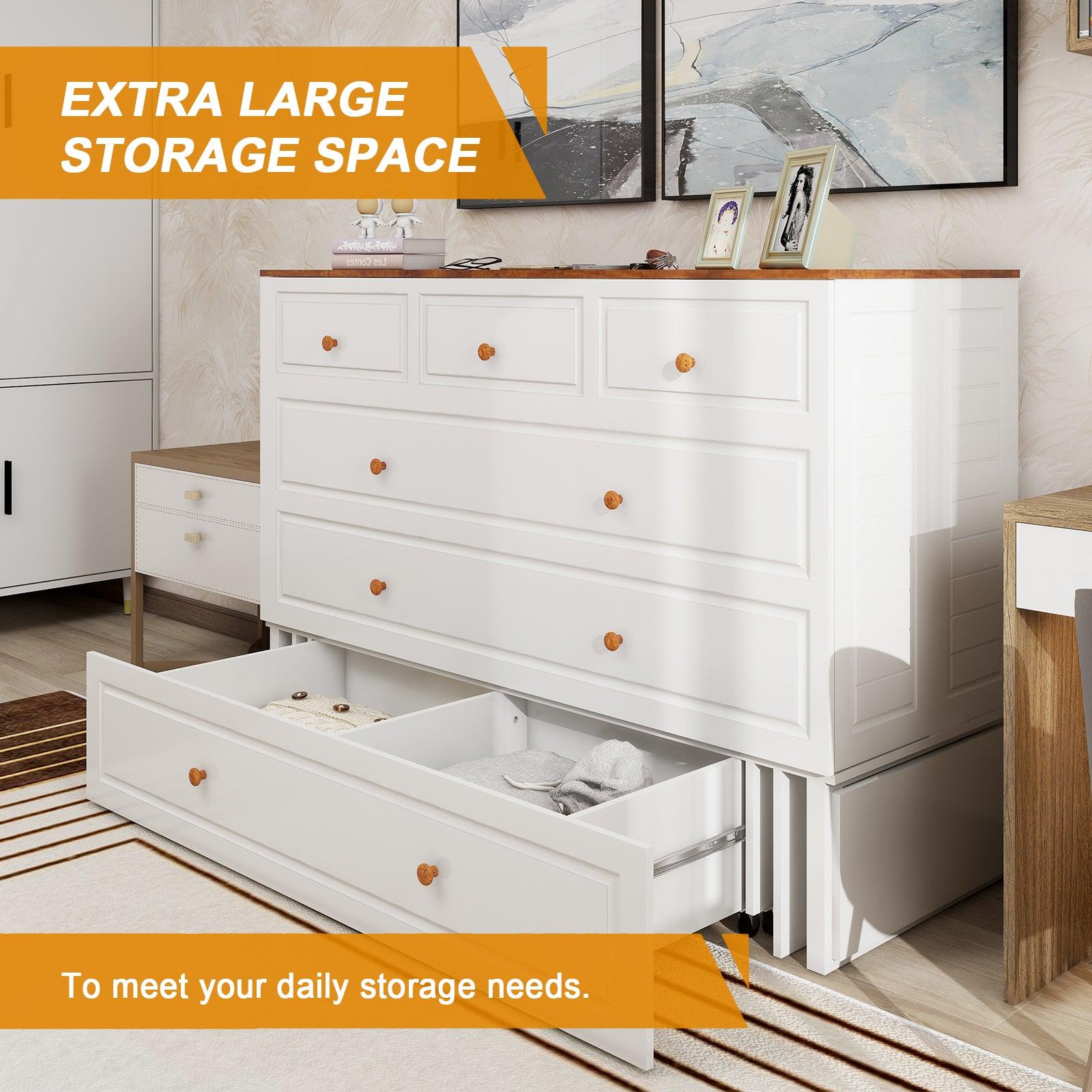 Queen Murphy Bed Cabinet with Storage & USB Ports - PRHOMZ