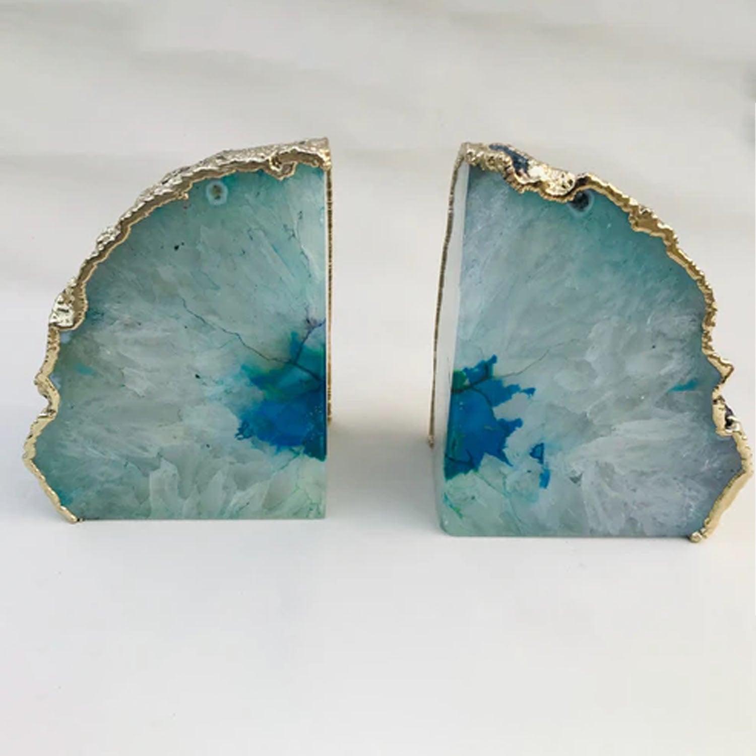 Aqua Plated Agate Bookends - PRHOMZ