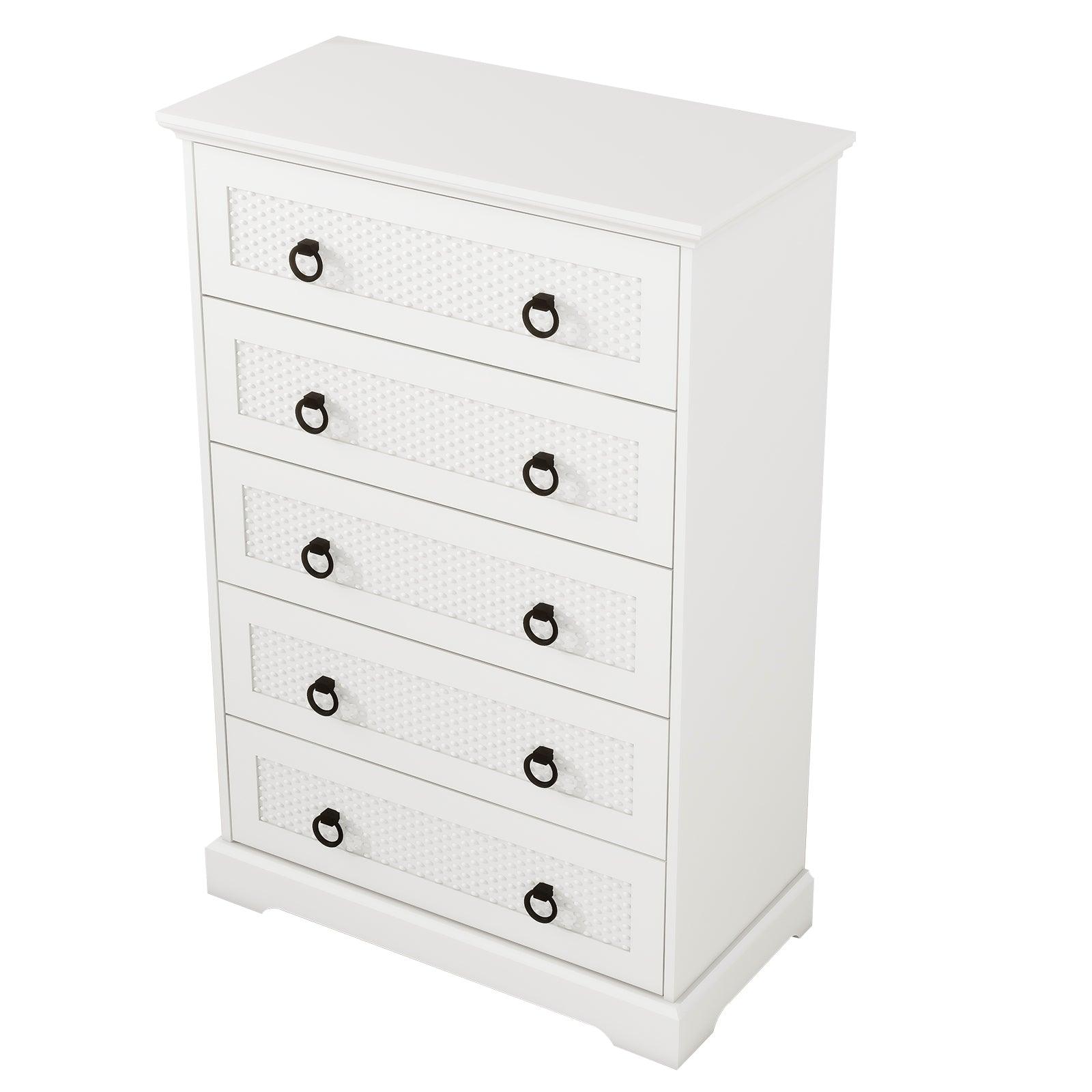 Modern 5-Drawer Dresser – 31.5" Wide Farmhouse Chest for Bedroom, Living Room, Entryway – White Tall Storage Cabinet - PRHOMZ