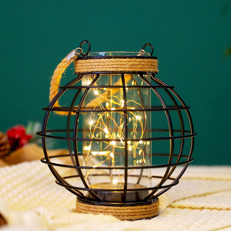 7.3" Tall Battery Powered Table Lamp-Hemp Rope Cage-Style Fairy Decorative Table Lamp-2