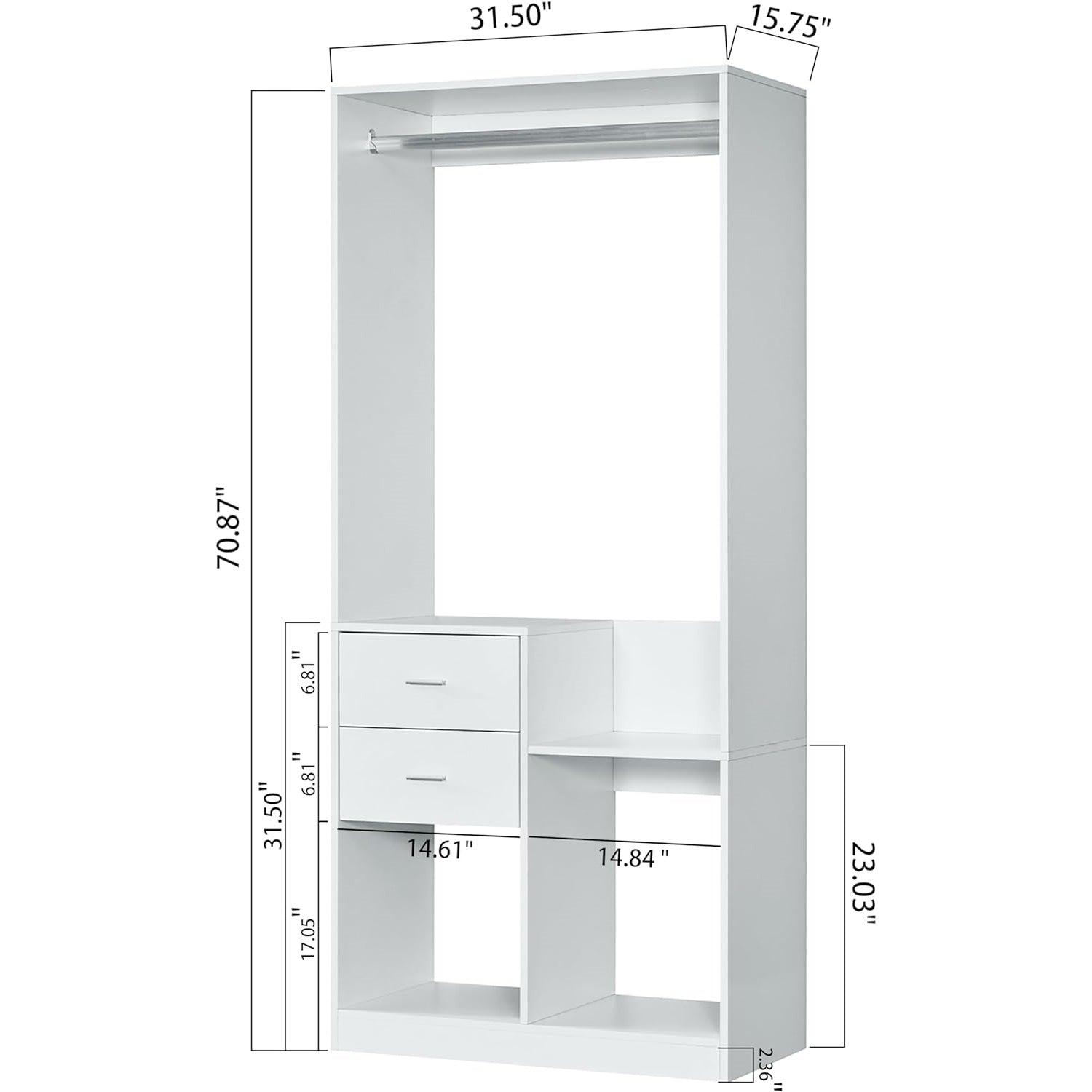 White Closet Organizer System – Walk-In Closet with Hanging Racks, Drawers & Shelves - PRHOMZ