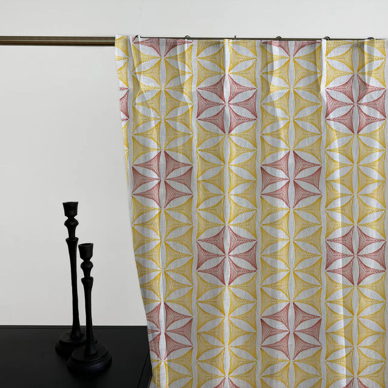 Geometric Embroidered Linen Sheer Curtains | Pinch Pleated | Opaque Privacy Light Filtering Curtains | Standard & Made to Measure-2