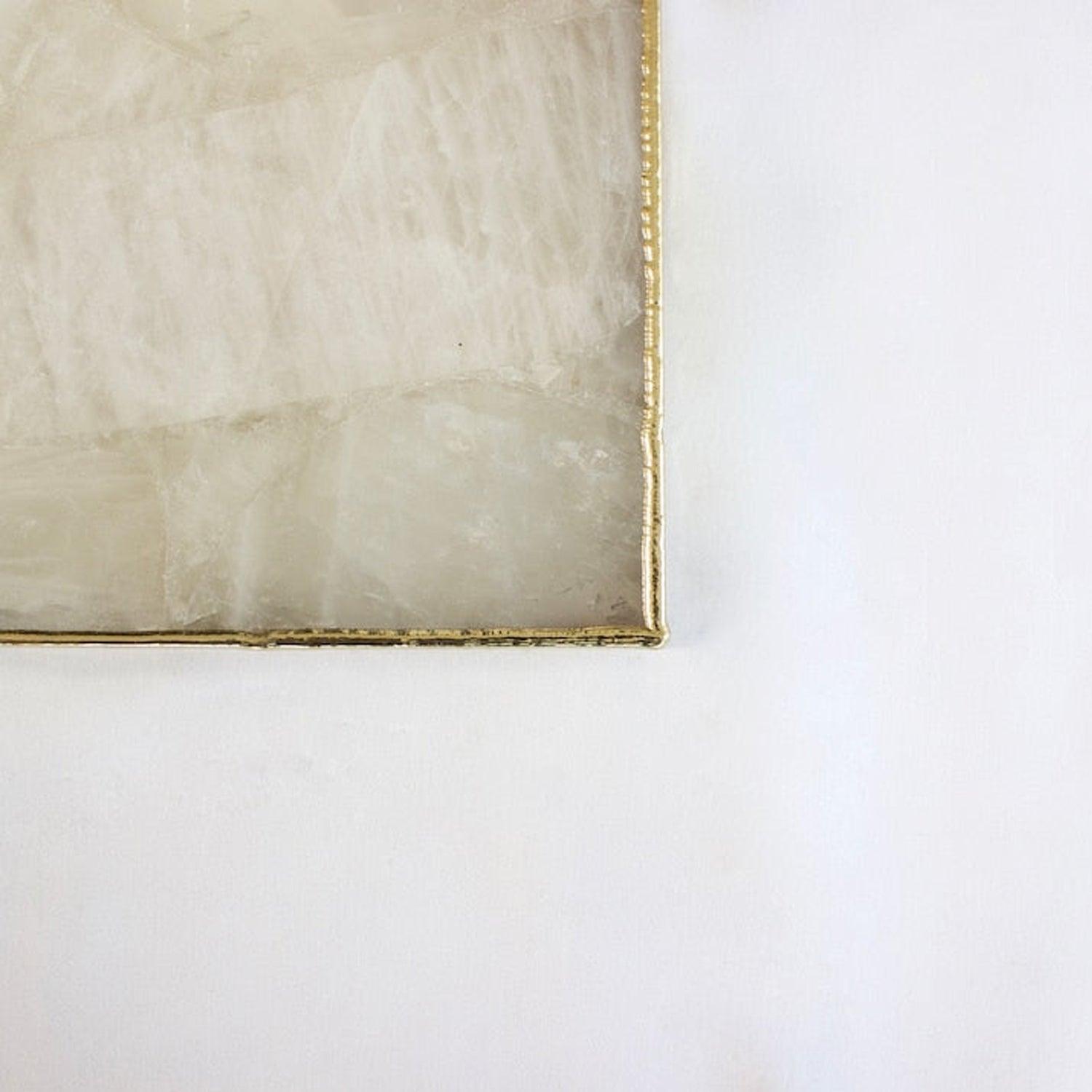 White Agate Serving Tray With Brass Handles | Square - PRHOMZ