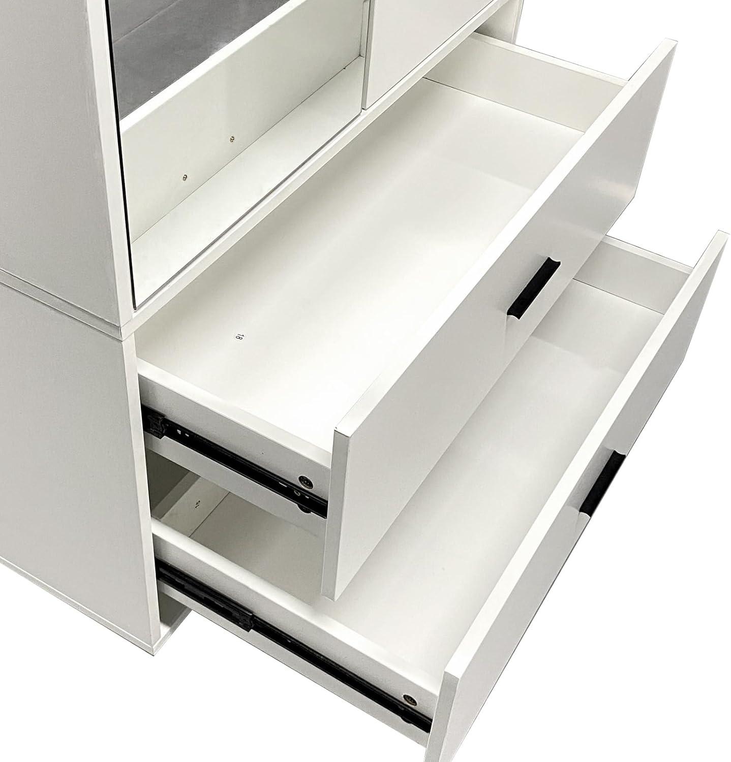 White Wooden Armoire Wardrobe – Tall 2-Door Closet with Mirror, Drawers, Hanging Rods & Shelves - PRHOMZ