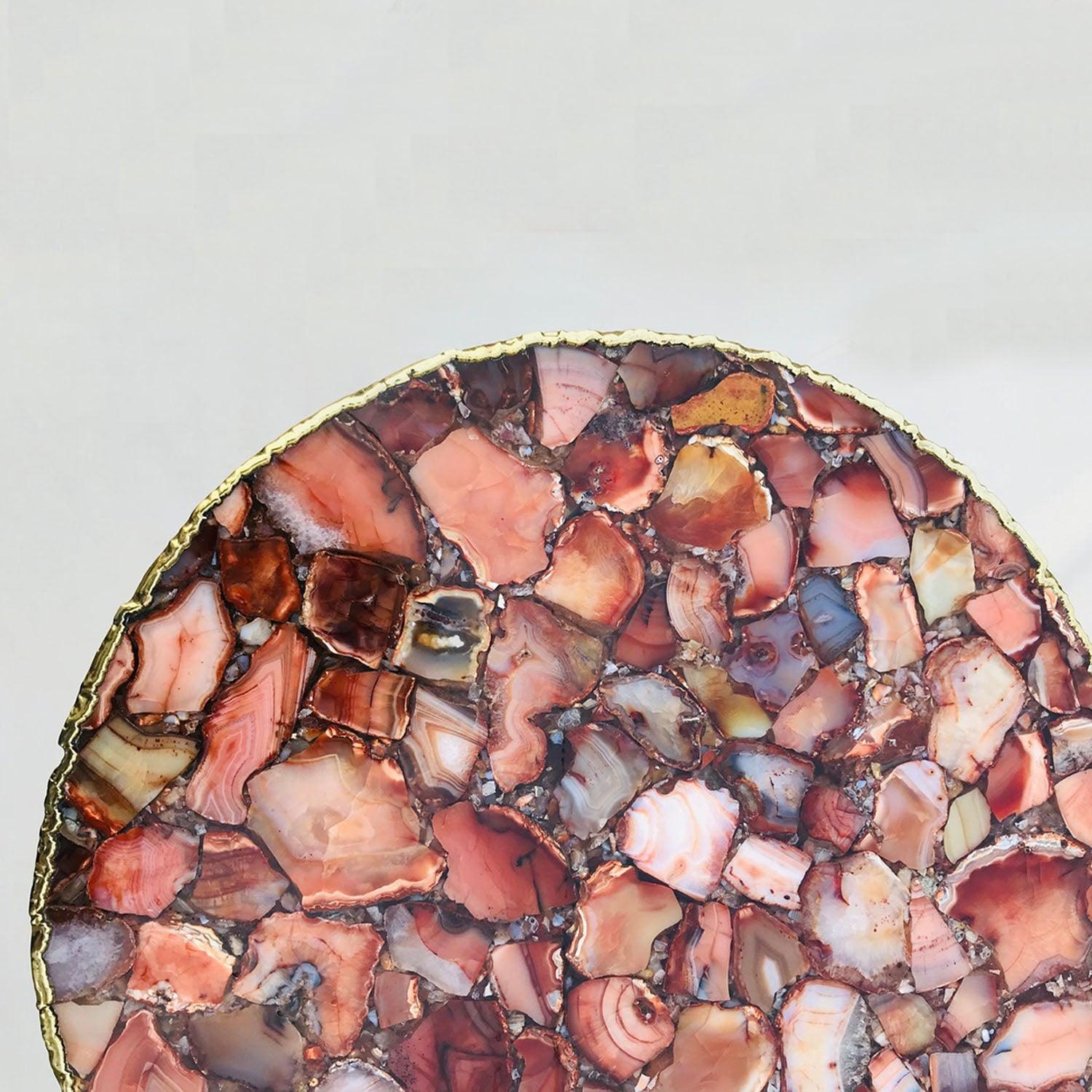 Red Agate Round Edge Side/Coffee Table - PRHOMZ