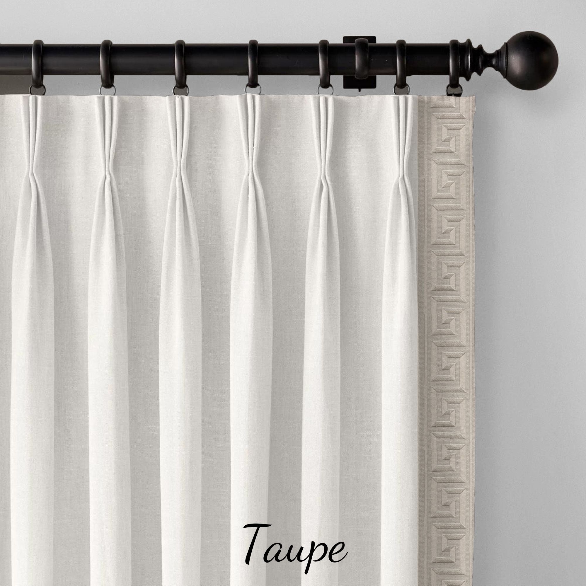 Luxury GOTS Certified White Linen Curtains | Triple Pinch Pleat | Greek Key Trim (19 Colours) | Custom Sizes-2