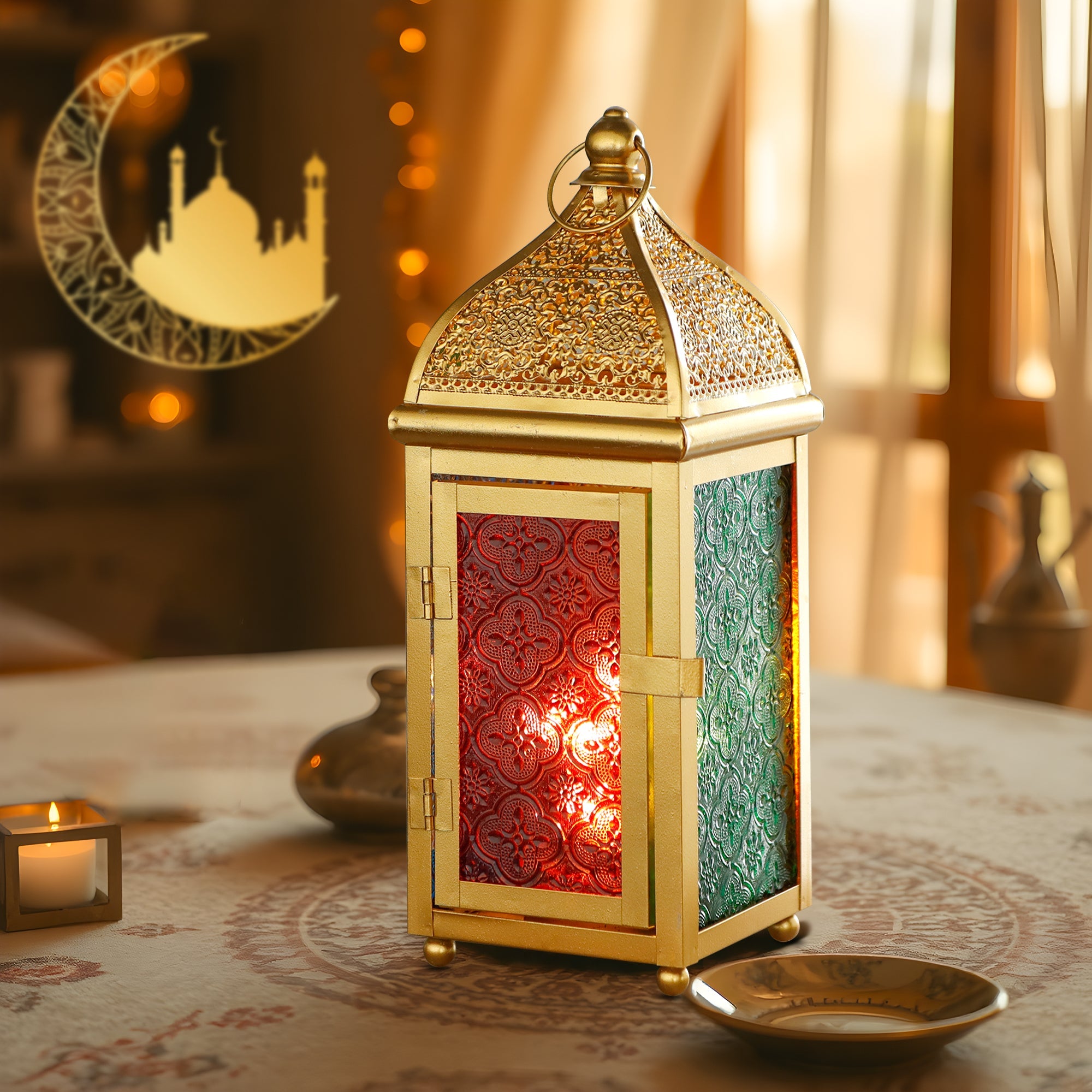 Set of 2 Moroccan Lanterns - 12" H, Battery Operated, Indoor/Outdoor Decor for Ramadan, Patio, Weddings & Events-0