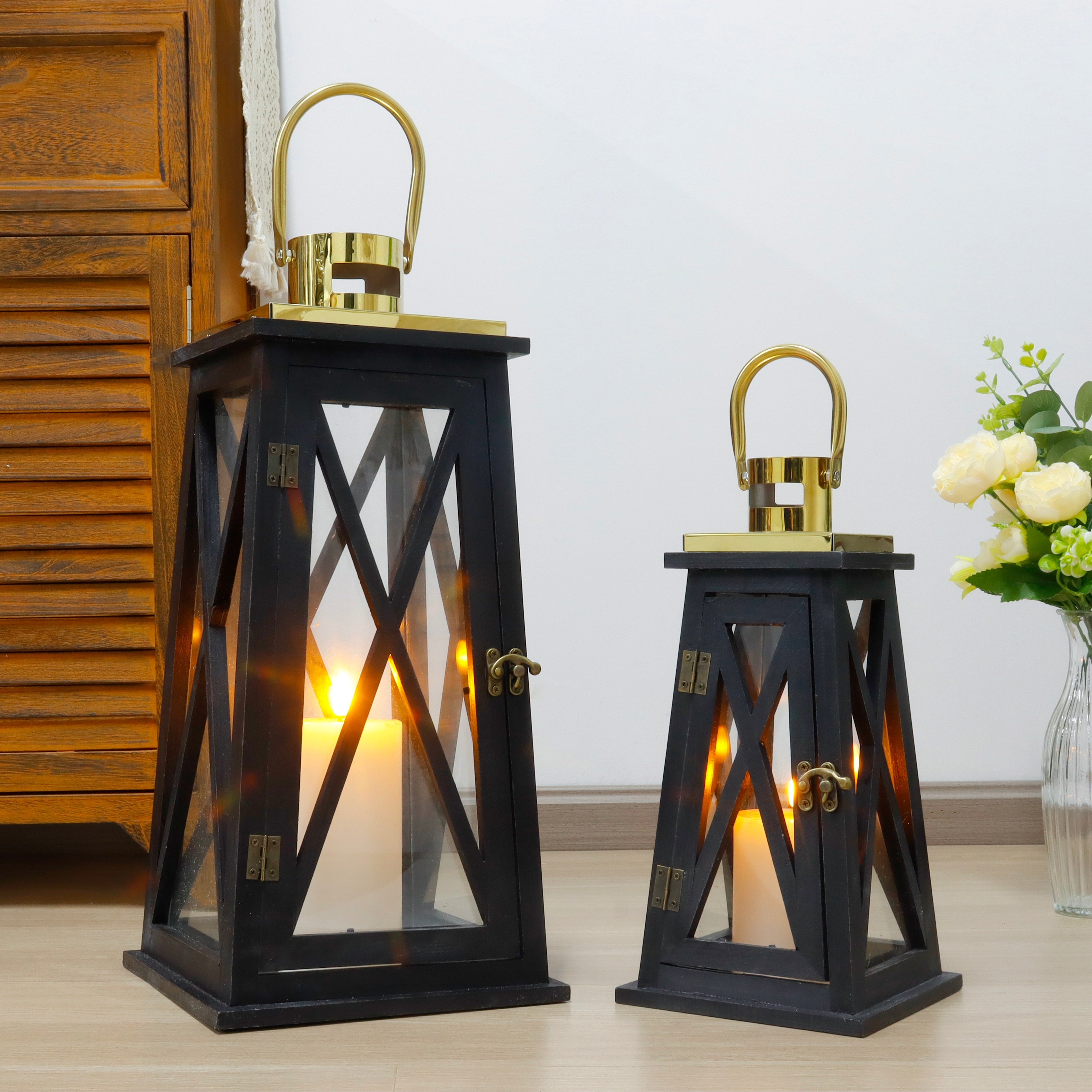 12''&18'' H Metal Decorative Candle Holders Rustic Hanging Lantern(Set of 2)-2