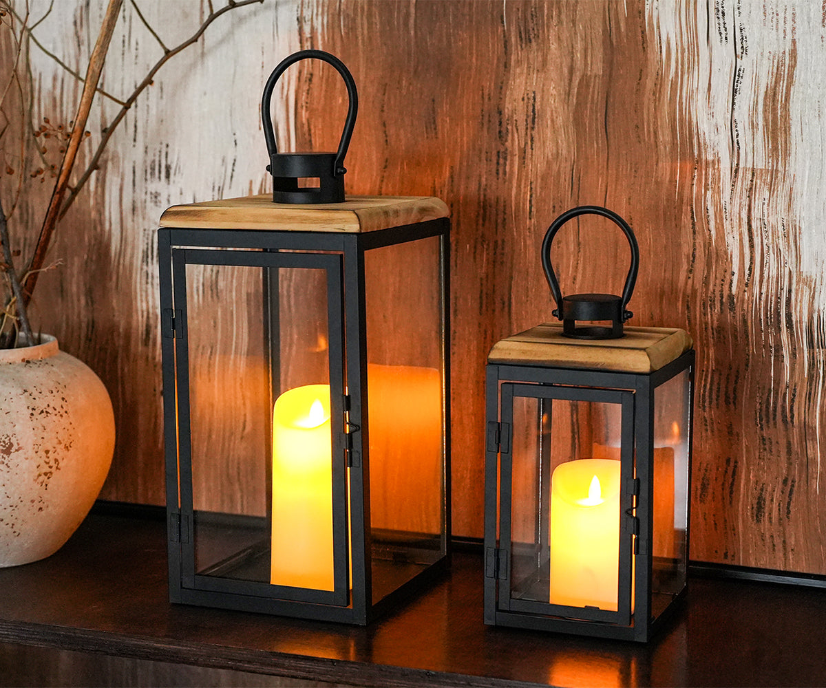 JHY 2-Piece Decorative Candle Lanterns: Farmhouse Meets Modern Style-1