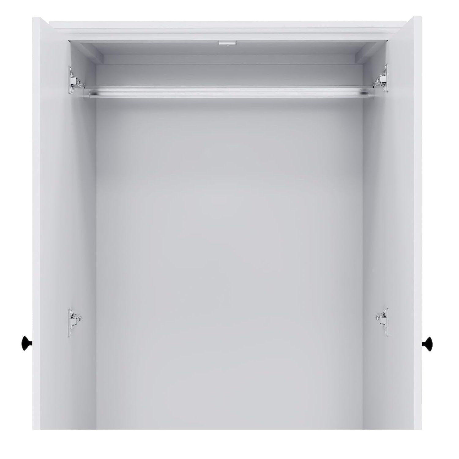 White Wooden Armoire Wardrobe – 2-Door Closet with Mirror, Hanging Rods, Drawers & Shelves for Bedroom - PRHOMZ