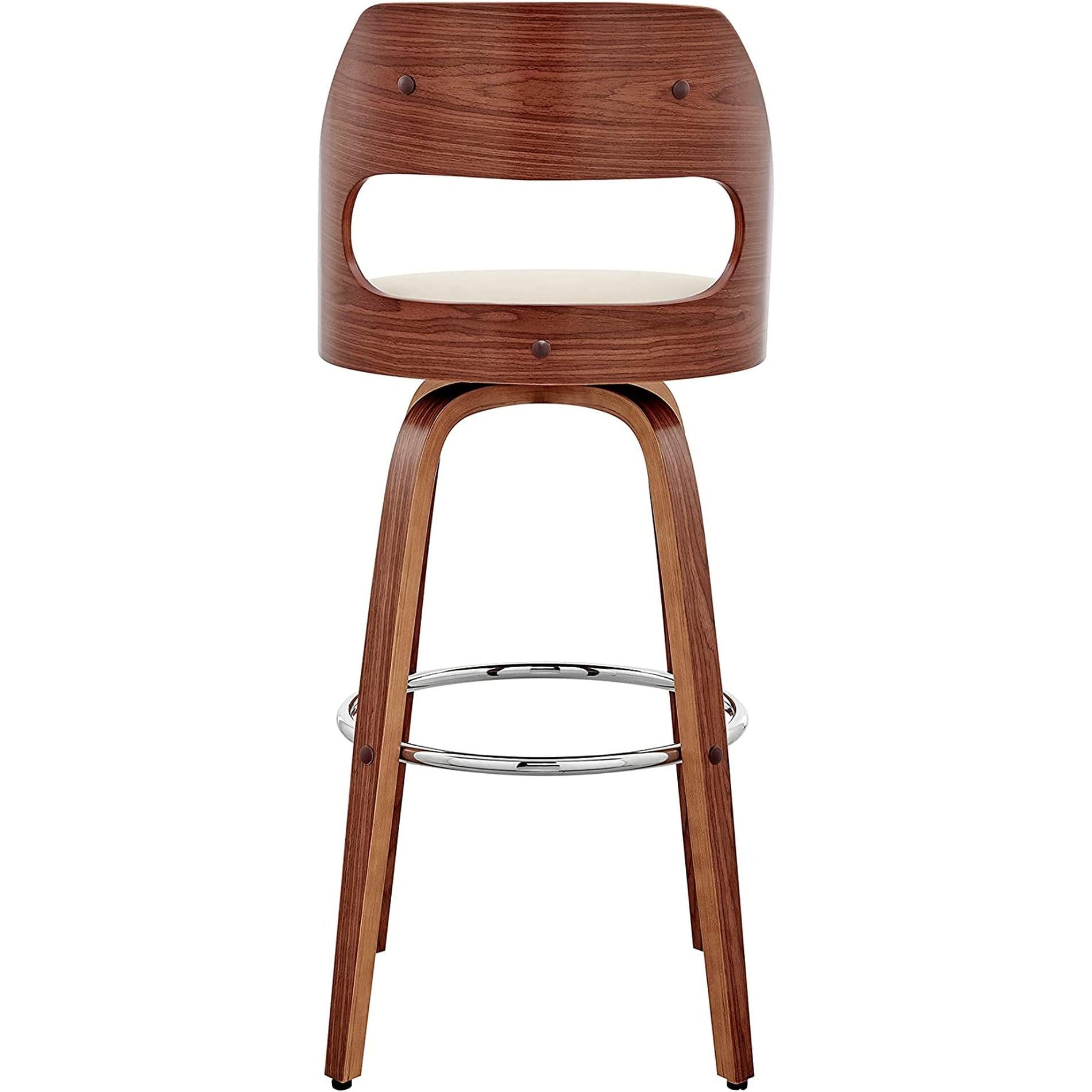 Cream Faux Leather Walnut Wood Bar Stool Swivel 360 Degree