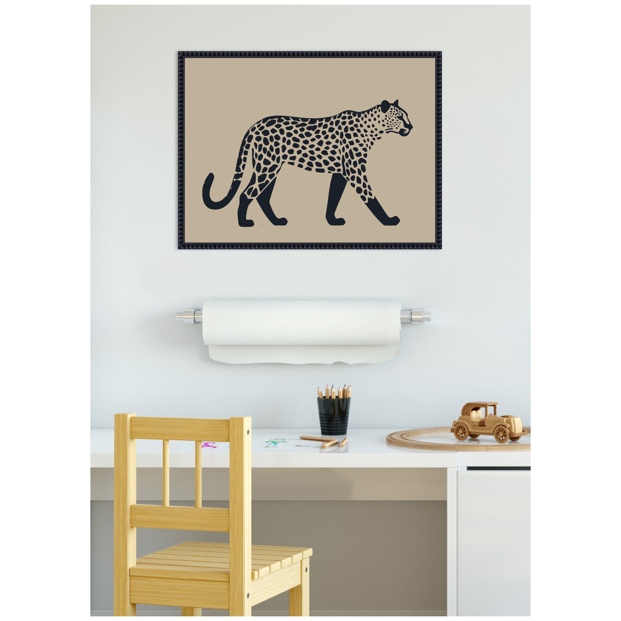 Modern Linocut Leopard 2 by The Creative Bunch Studio Framed Canvas Wall Art Print
