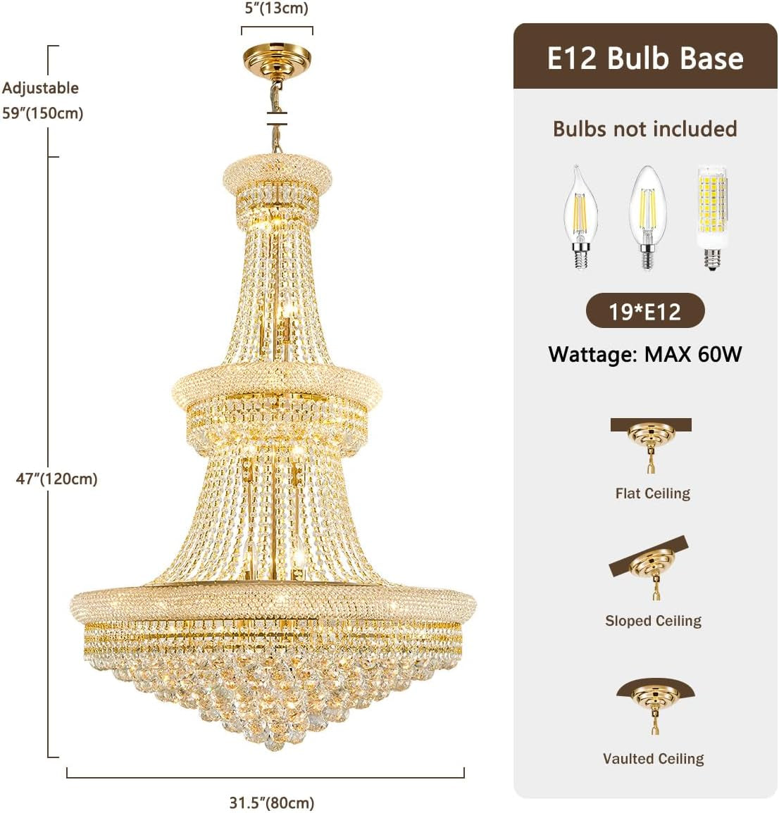 Radiant Golden Crystal Chandelier For Large Entrance-2