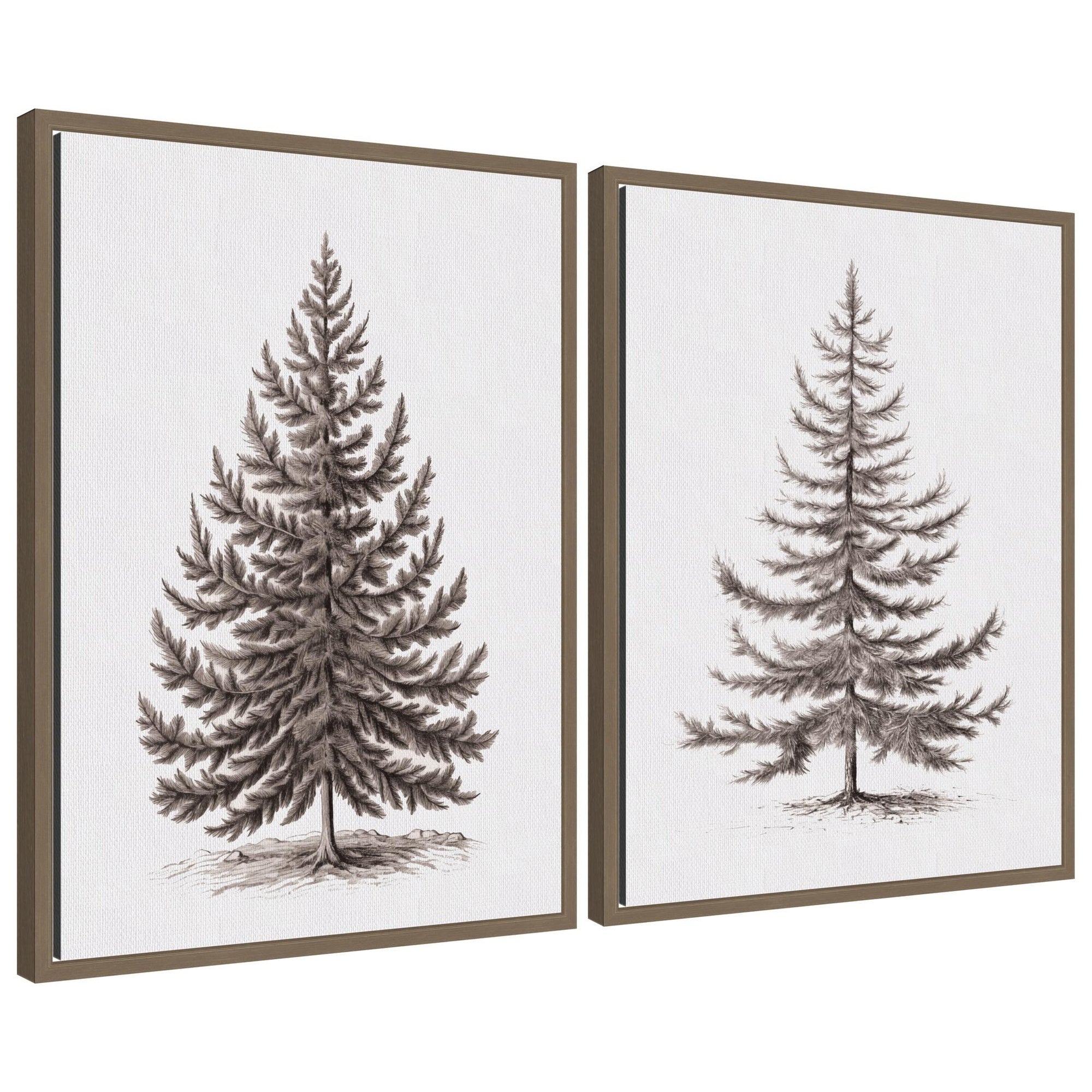 Sylvie Vintage Evergreen Fir Tree - 2 Piece Framed Canvas Art Set by The Creative Bunch Studio