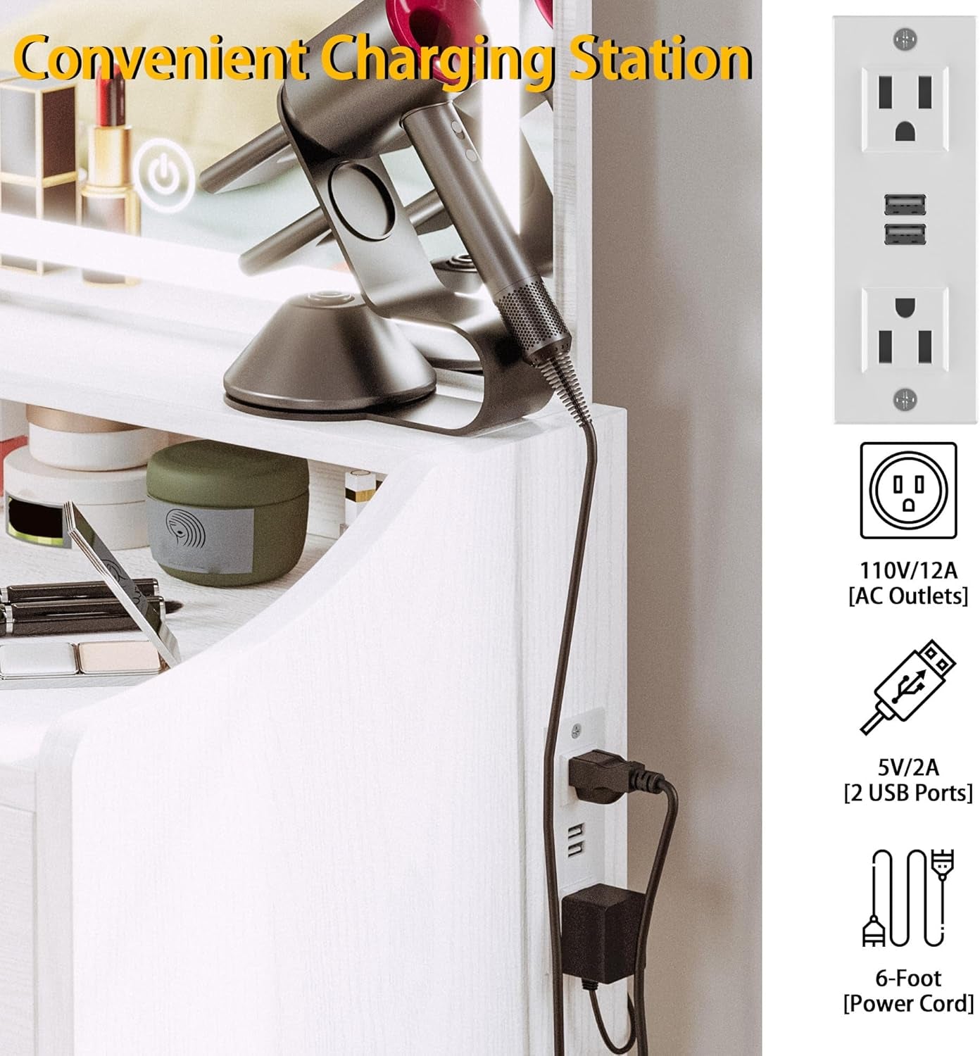 White Vanity Set With Lighted Mirror Modern Bedroom Desk