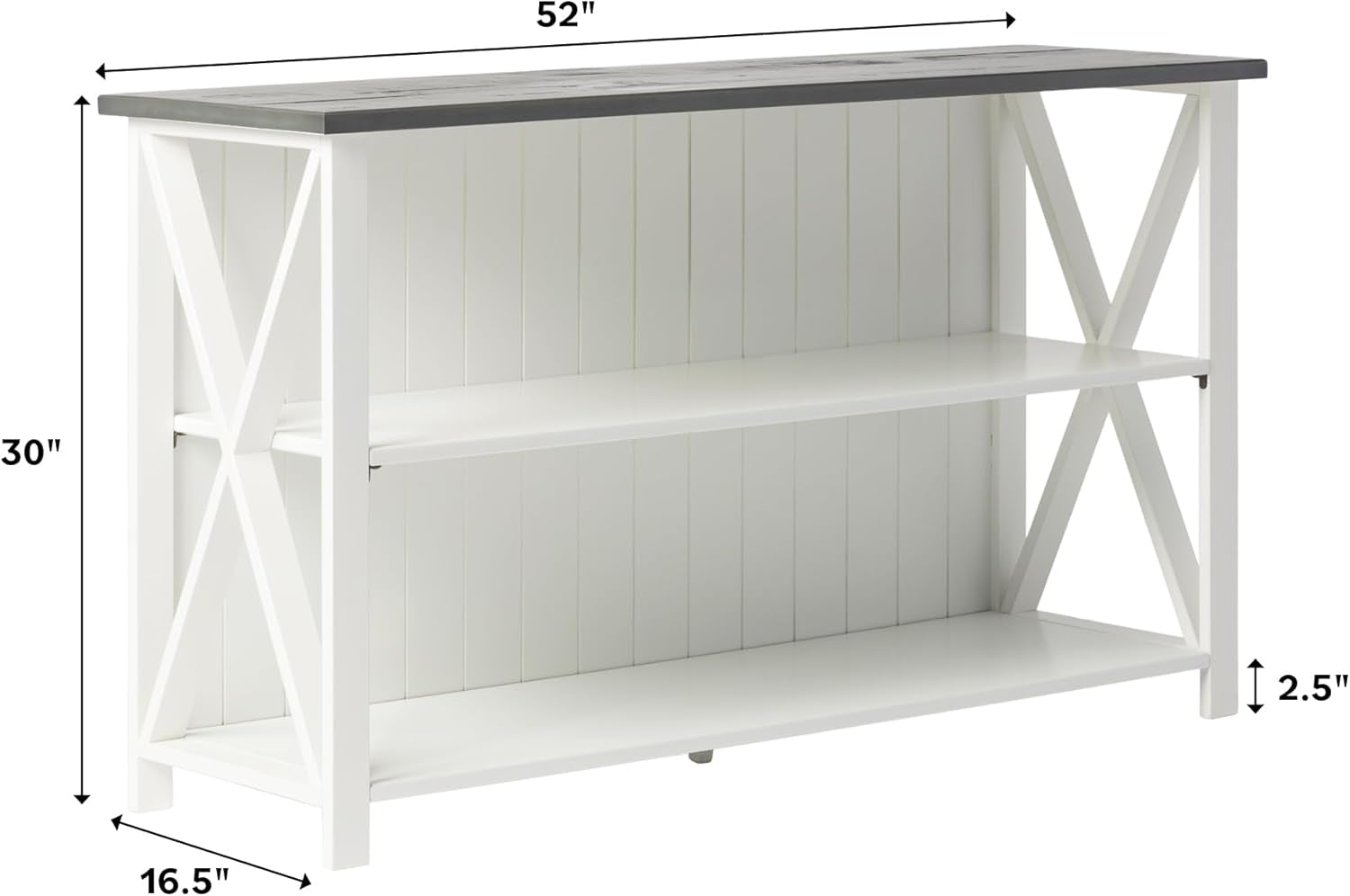 52 Inch White 2 Tier Modern Farmhouse Wood Bookcase Bookshelf for Home Office Storage Cabinet