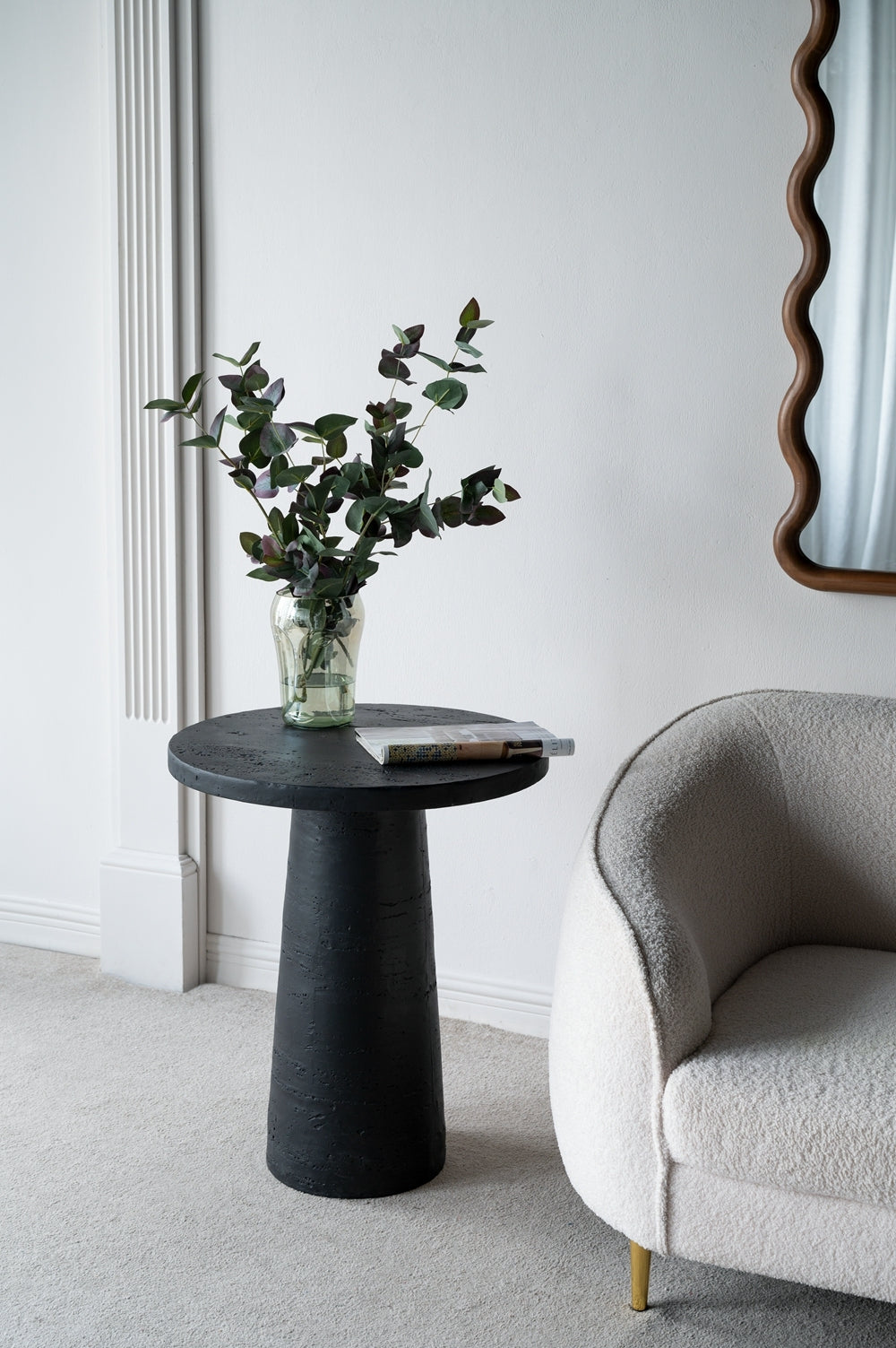 Black Round Side Table with Pedestal Base