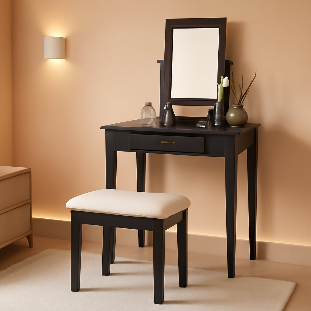 Solid Wood Vanity Set With Mirror And Bench 28 Inch Table