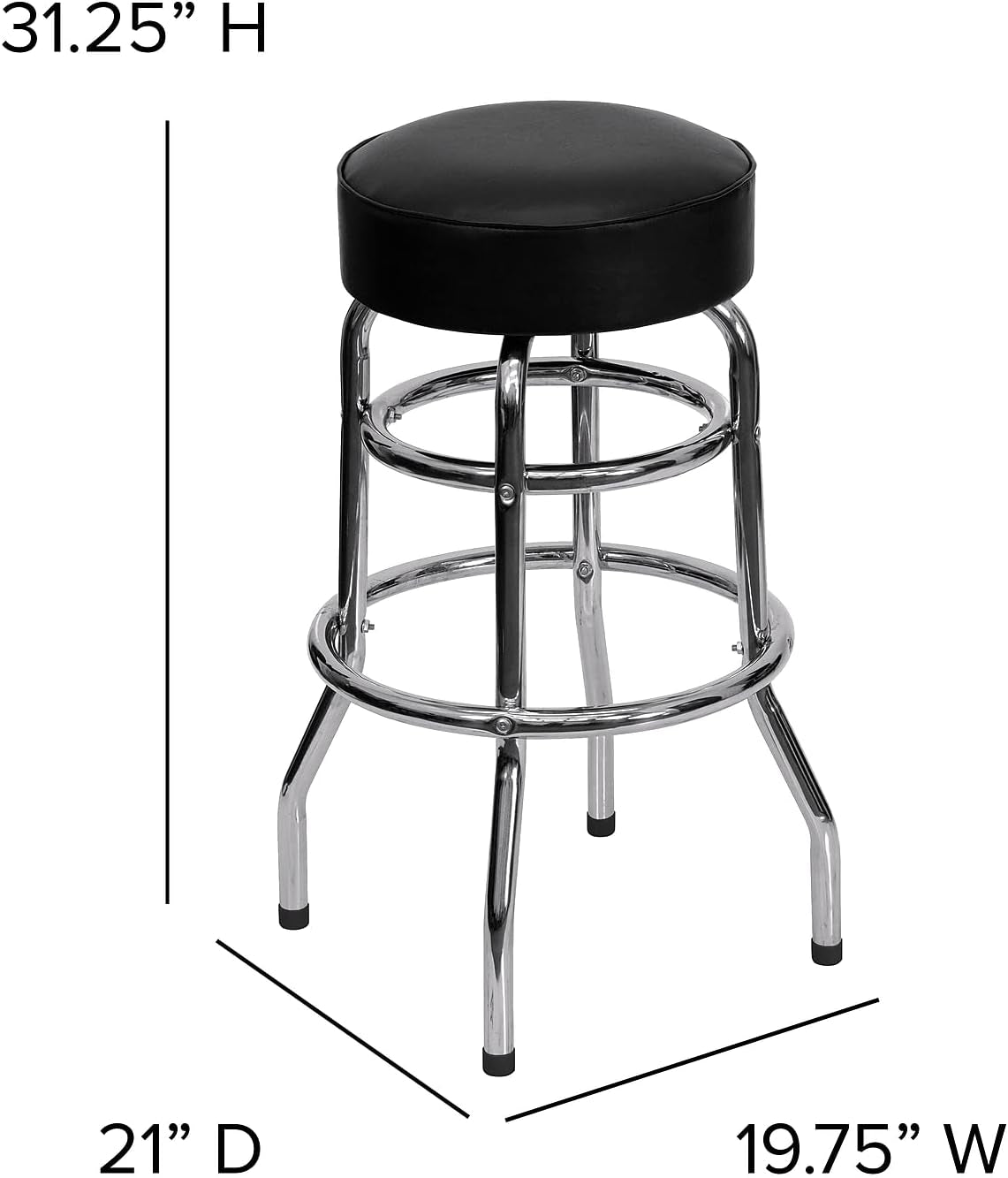Bruno 2 Pack Bar Stool Chrome Double Ring Black Seat