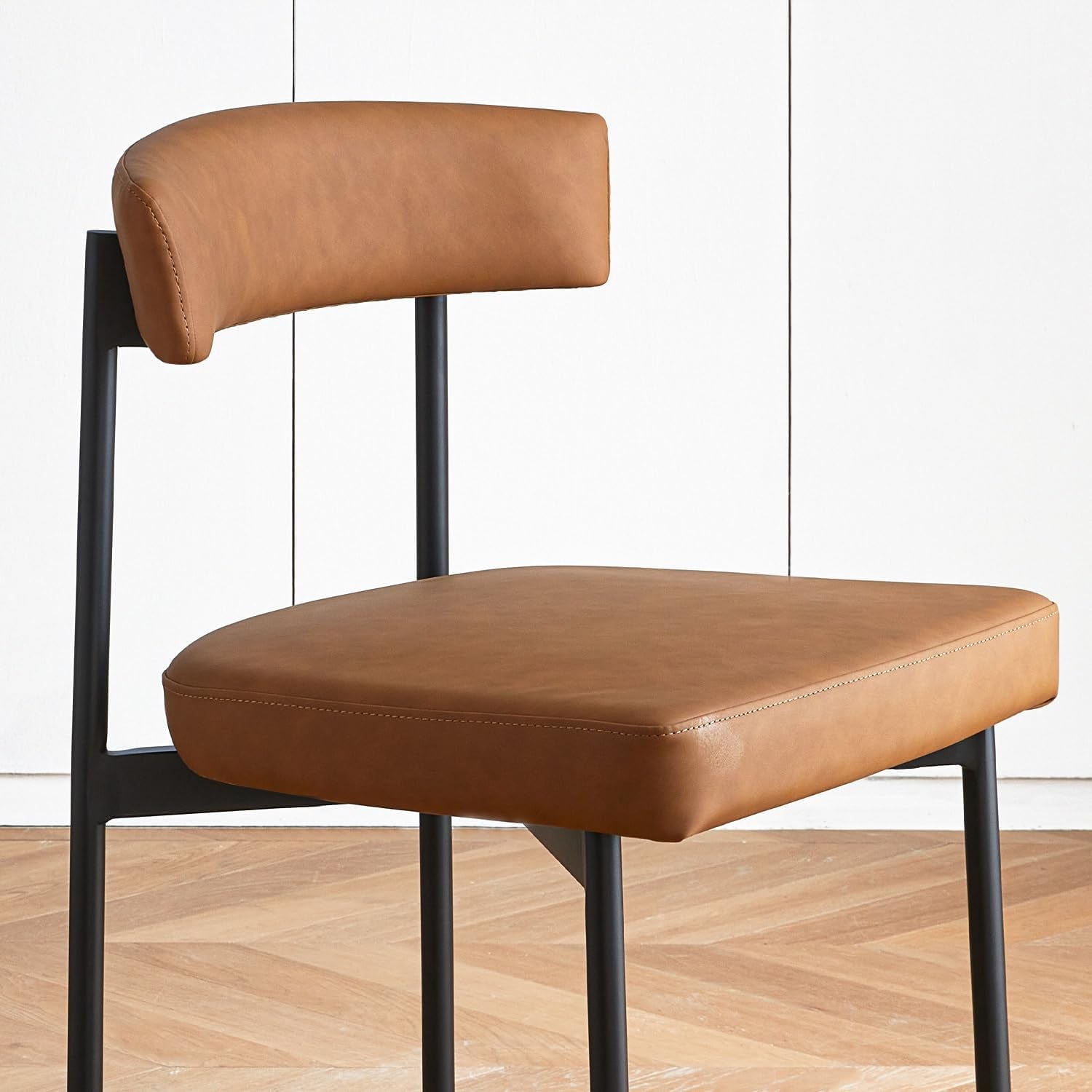 Brown Faux Leather Armless Upholstered Dining Chairs