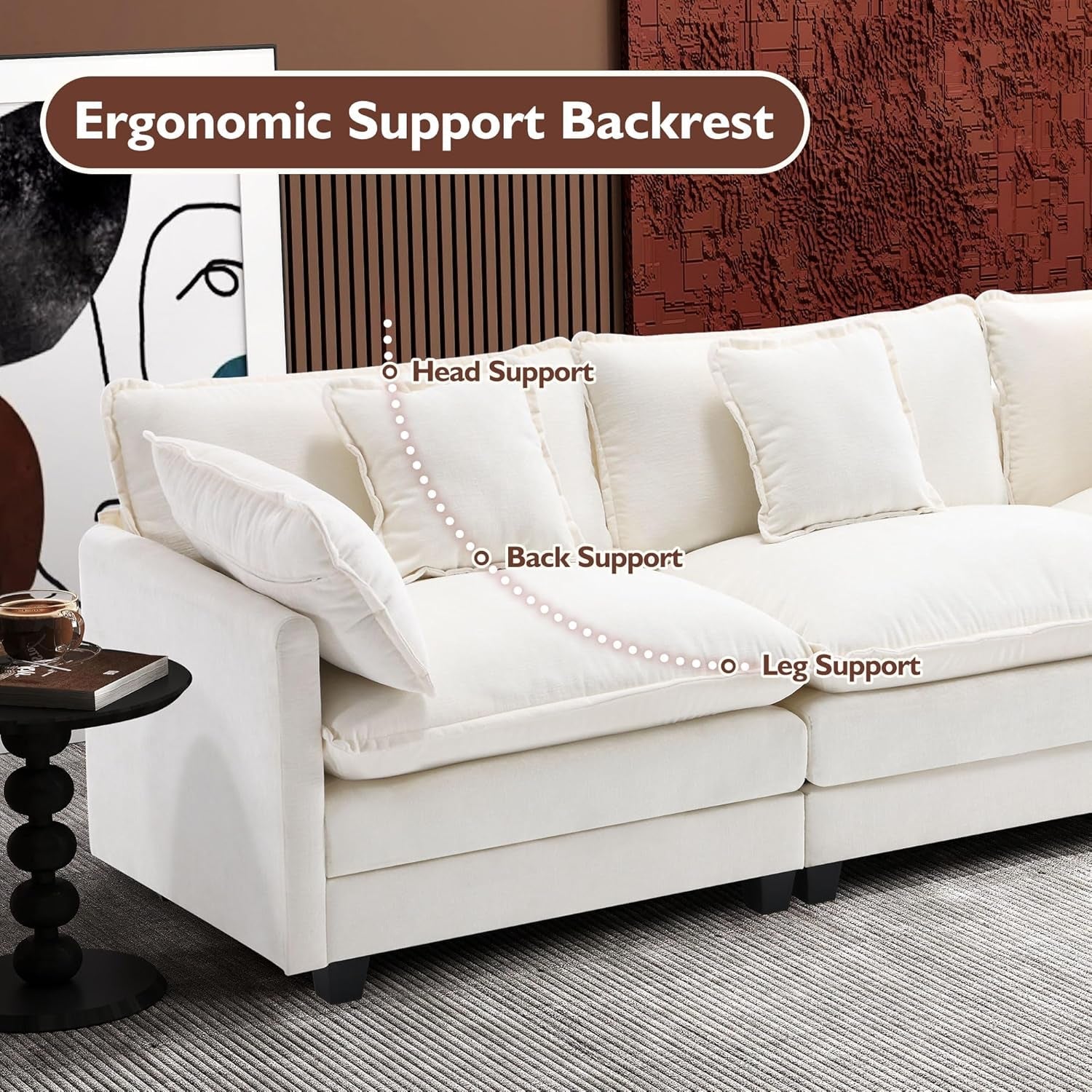 111.4 Inch 3 Seater Cloud Sofa Modular Sectional Couch Beige With Breathable Chenille Fabric