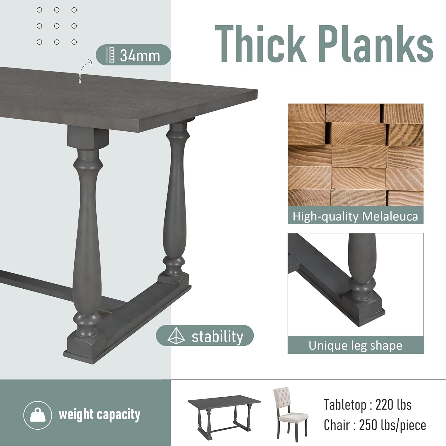 Six Person Premium Solid Wood Dining Table Set Bench