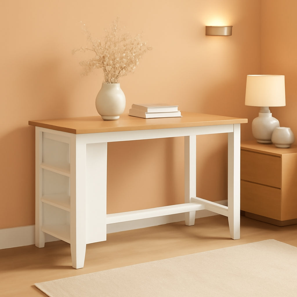 Farmhouse Counter Height Dining Table 3 Shelves Light Brown